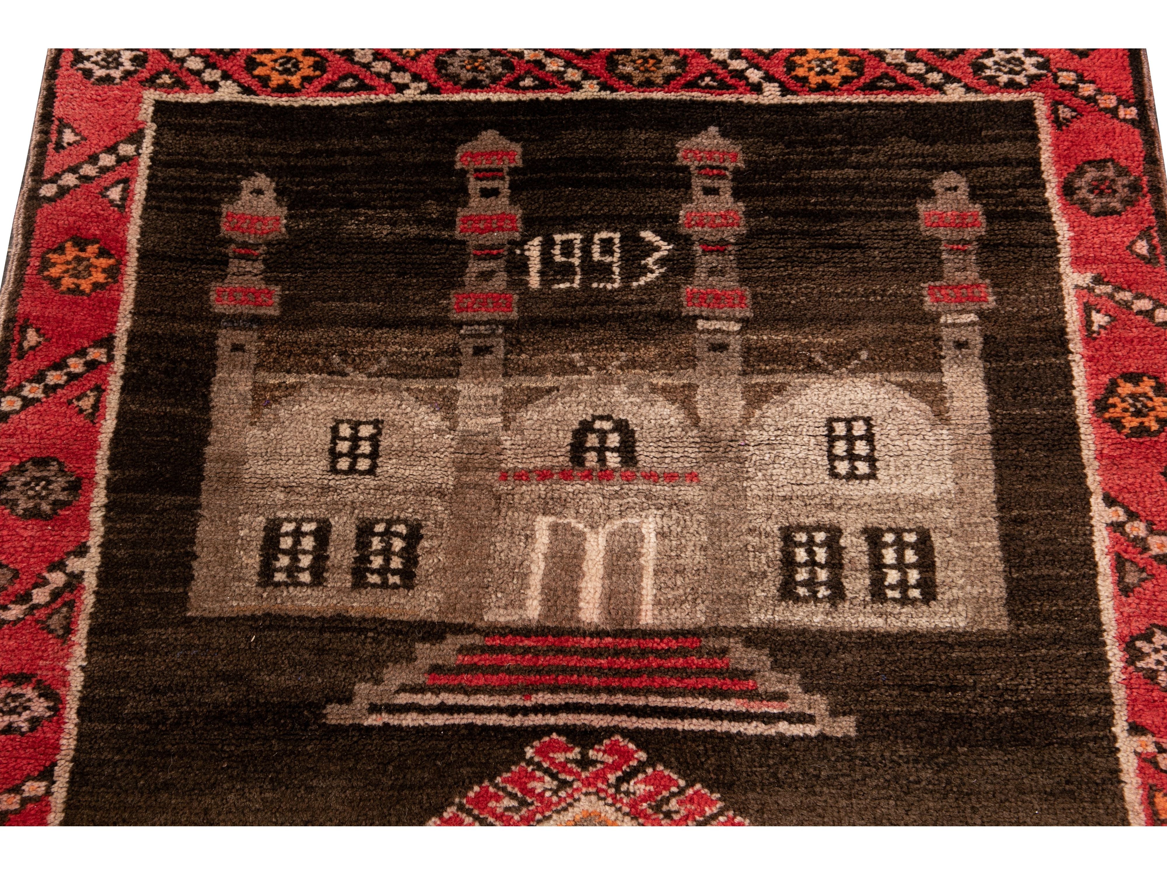 Vintage Pictorial Wool Rug 3 X 5
