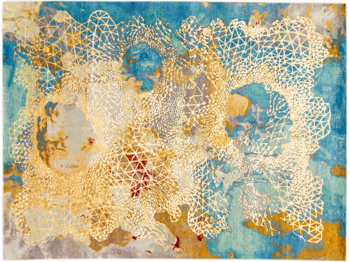Modern Abstract Wool & Silk Rug 9 X 12