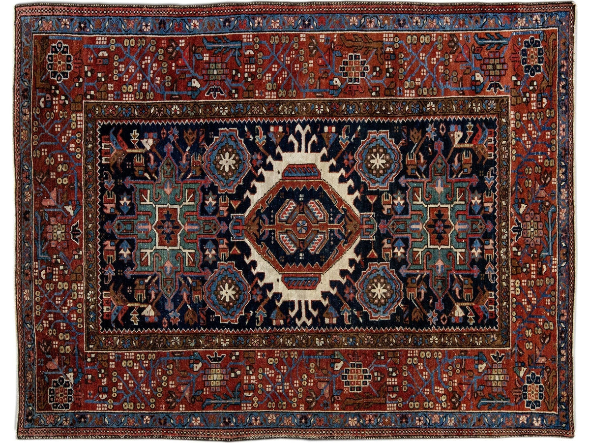 Antique Heriz Wool Rug 5 X 6