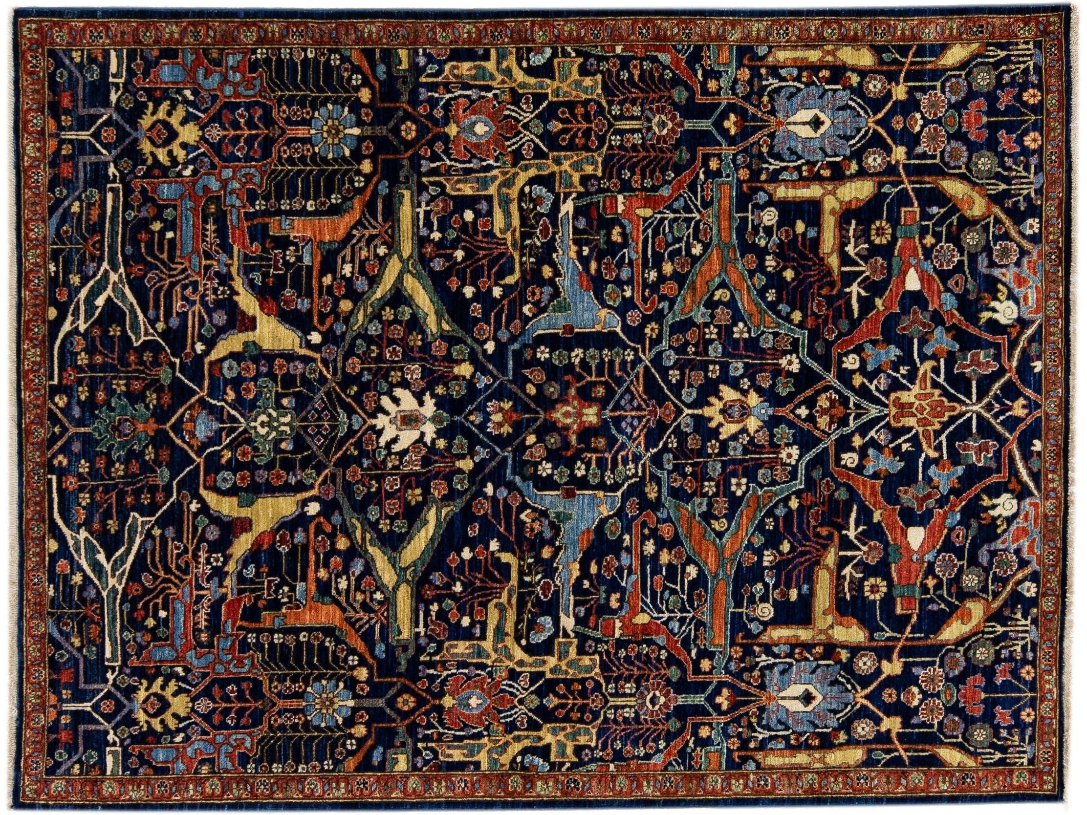 Navy Blue Modern Bidjar Style Handmade Allover Pattern Wool Rug