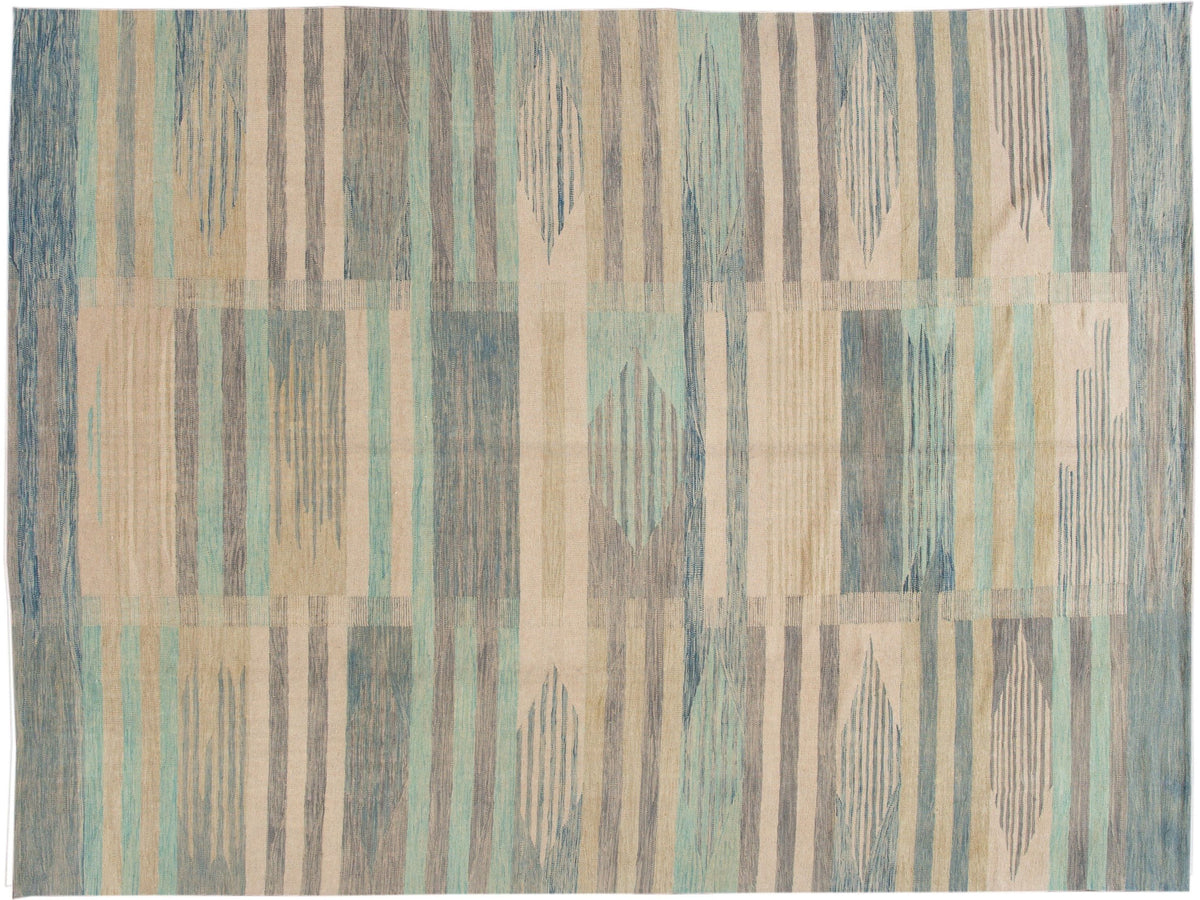Modern Flat-Weave Wool Rug 9 X 12