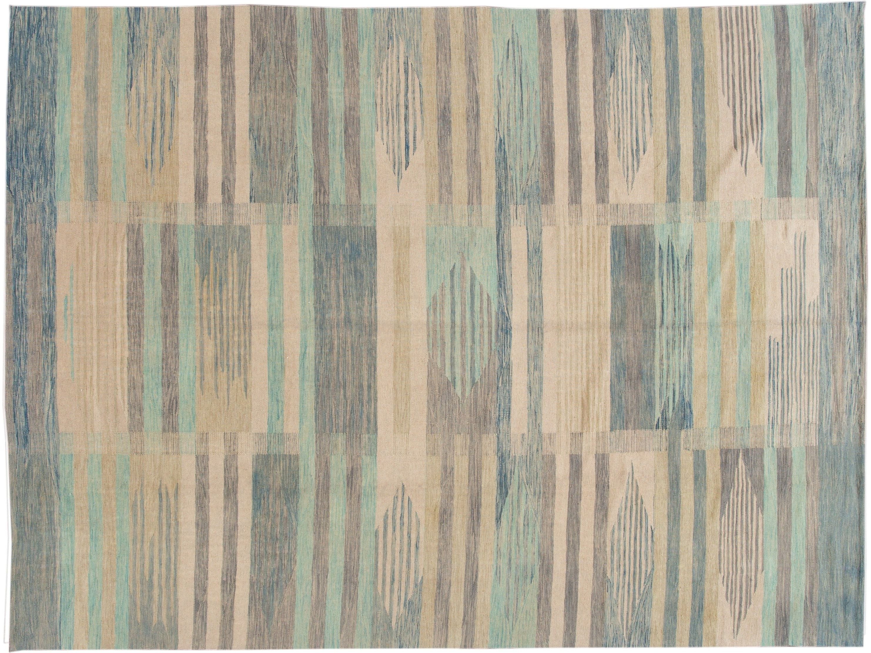 Modern Flat-Weave Wool Rug 9 X 12
