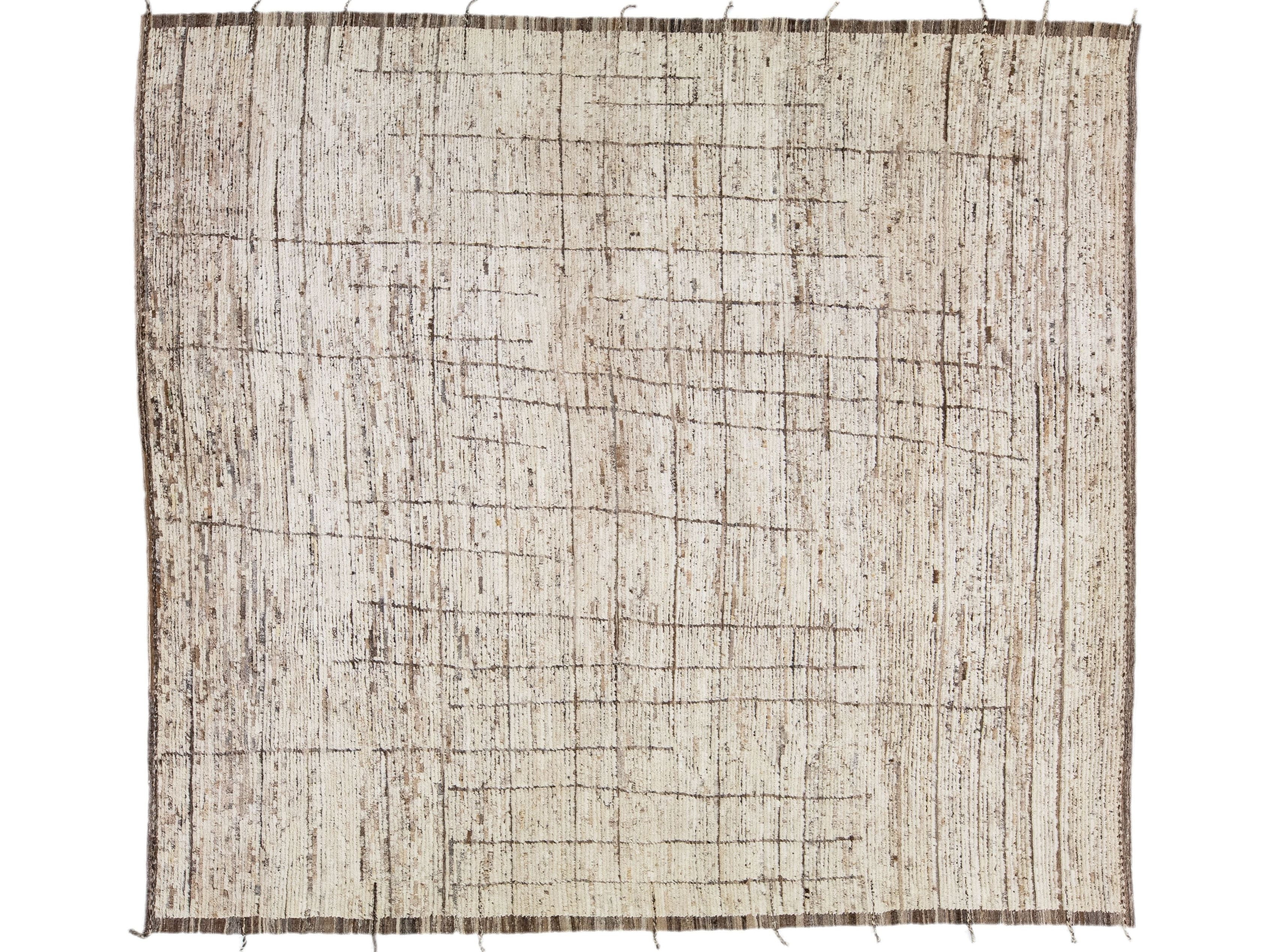 Modern Moroccan Style Handmade Geometric Brown Wool Rug