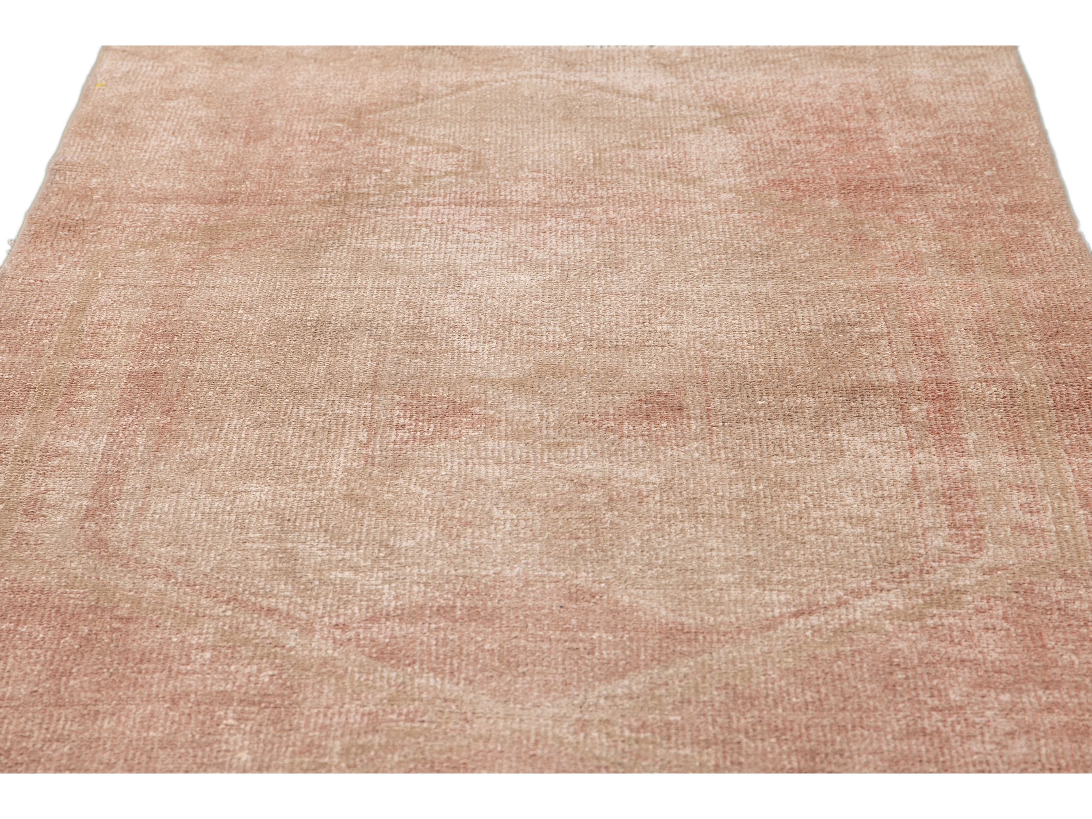 Vintage Turkish Handmade Peach Tribal Wool Runner\