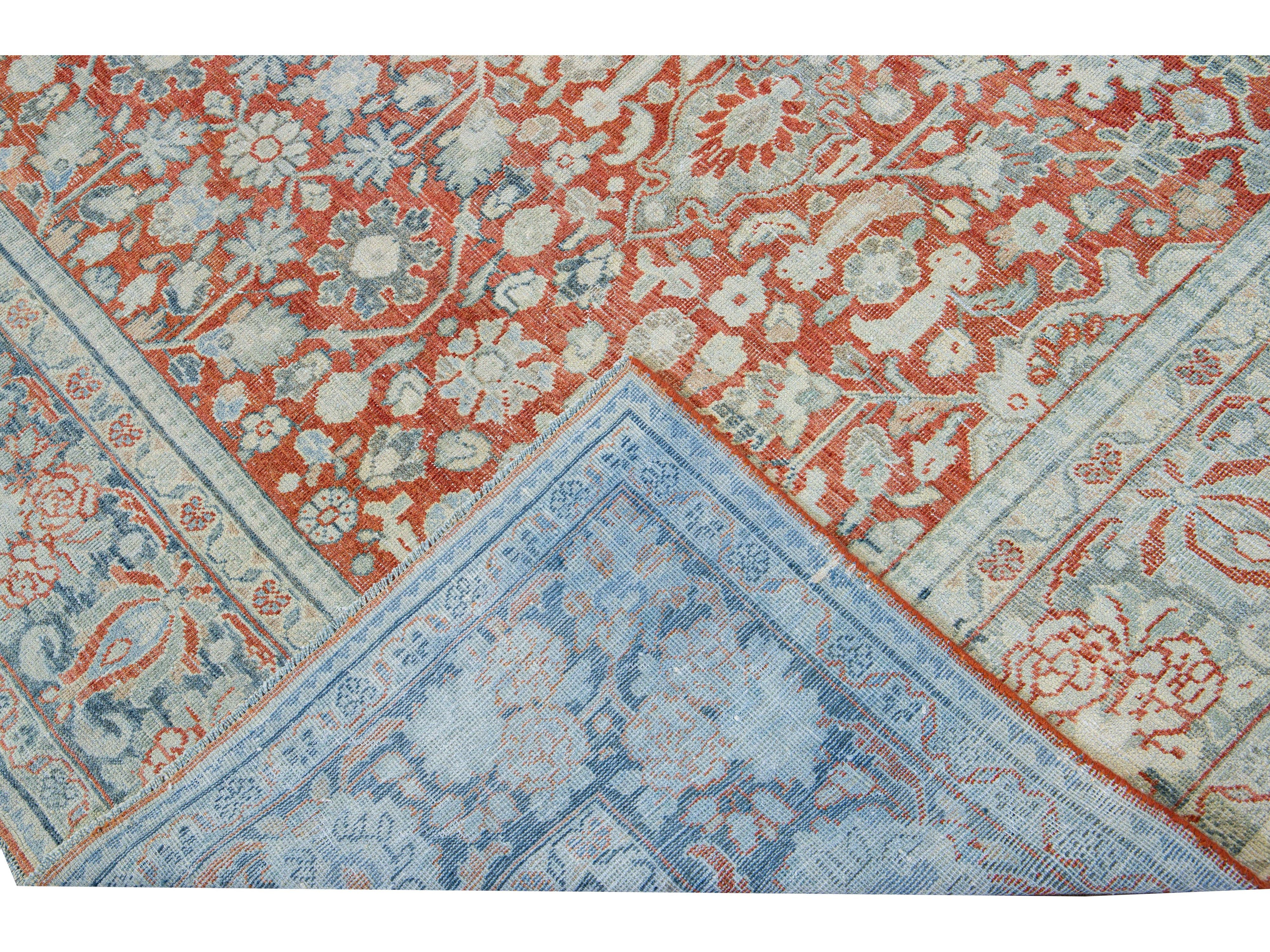 Antique Mahal Handmade Floral Motif Red Wool Rug