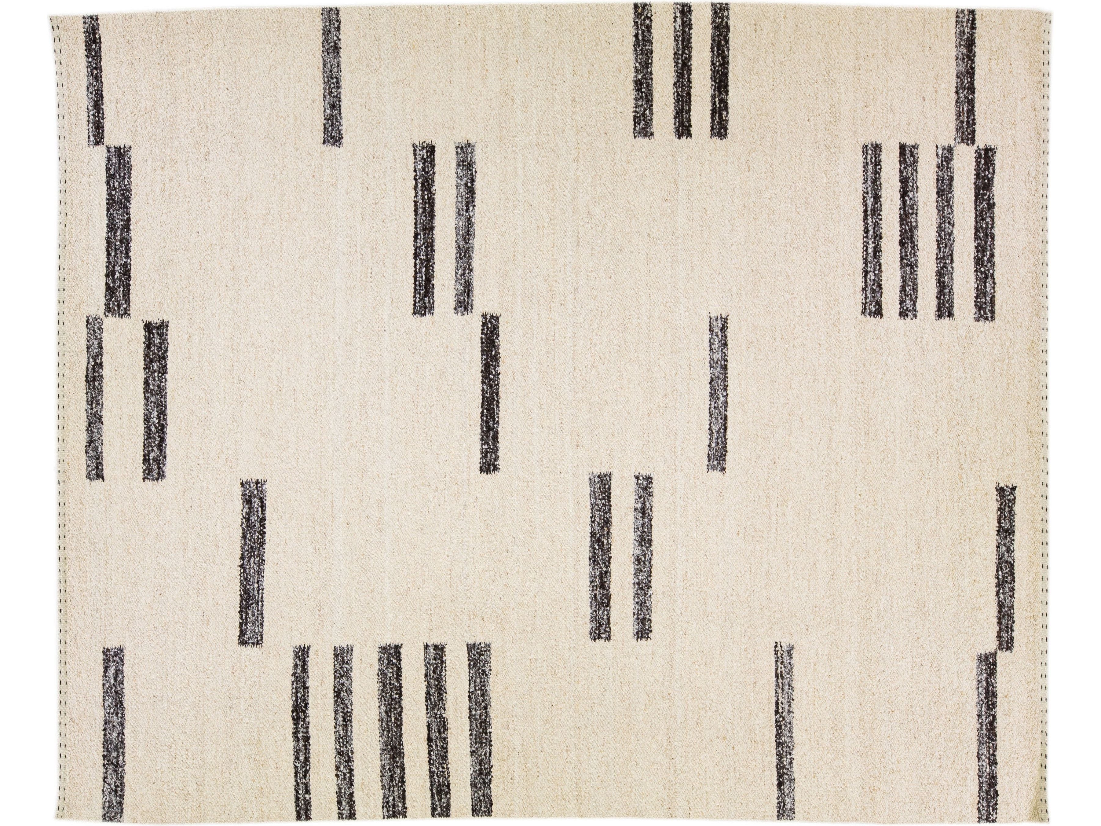 Beige Modern Moroccan Style Handmade Geometric Designed Wool Rug