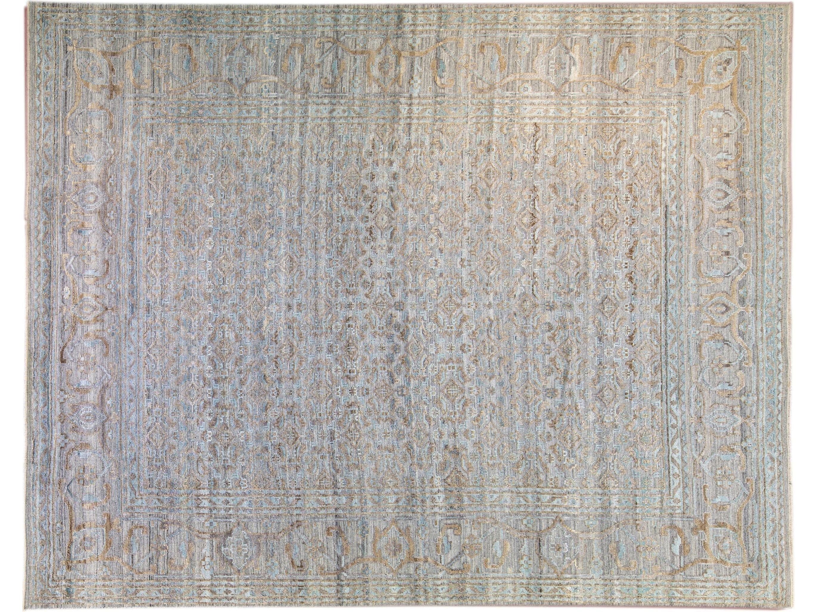 Modern Transitional Handmade Allover Designed Oversize Beige Wool Rug