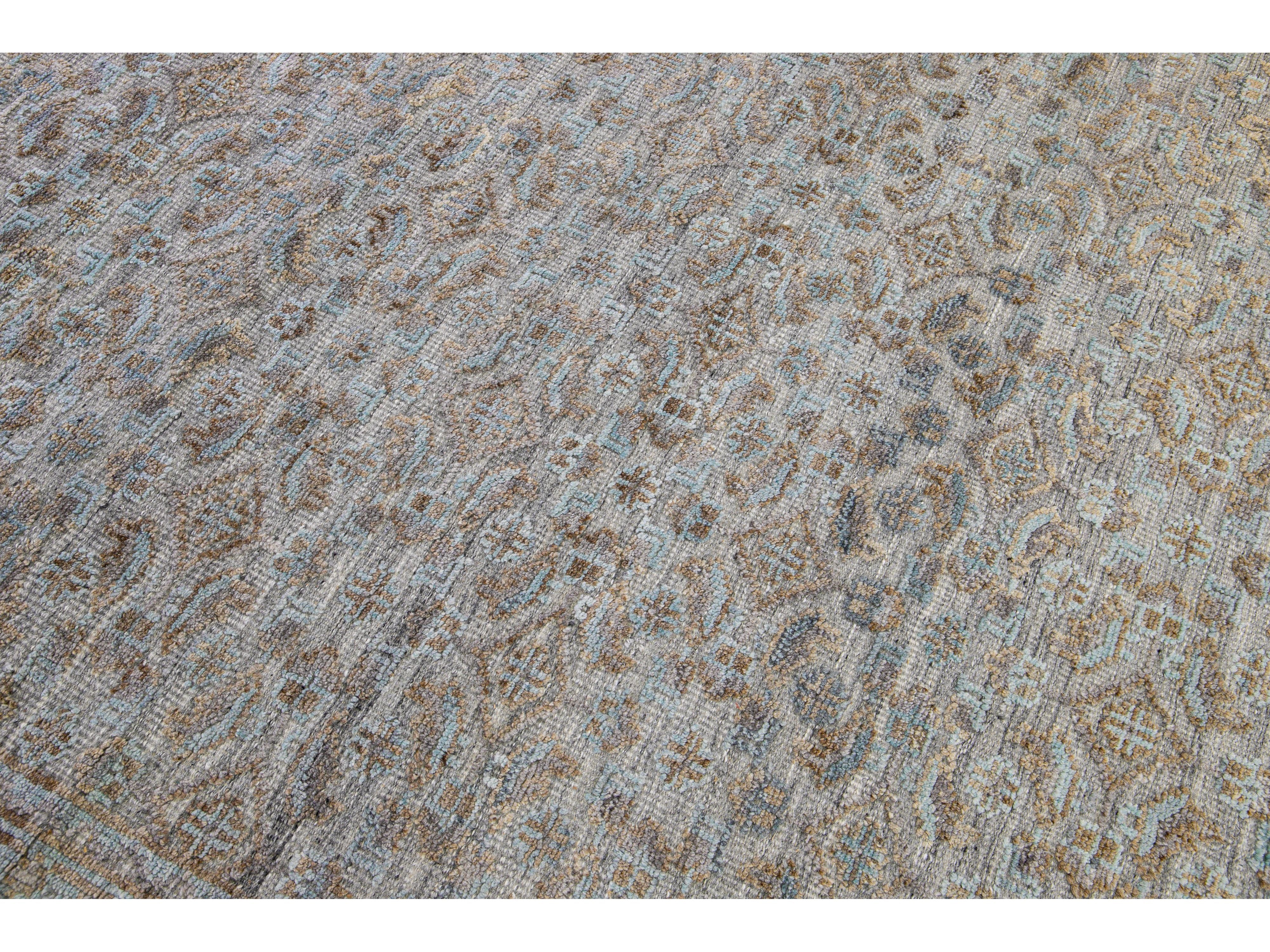 Modern Transitional Handmade Allover Designed Oversize Beige Wool Rug