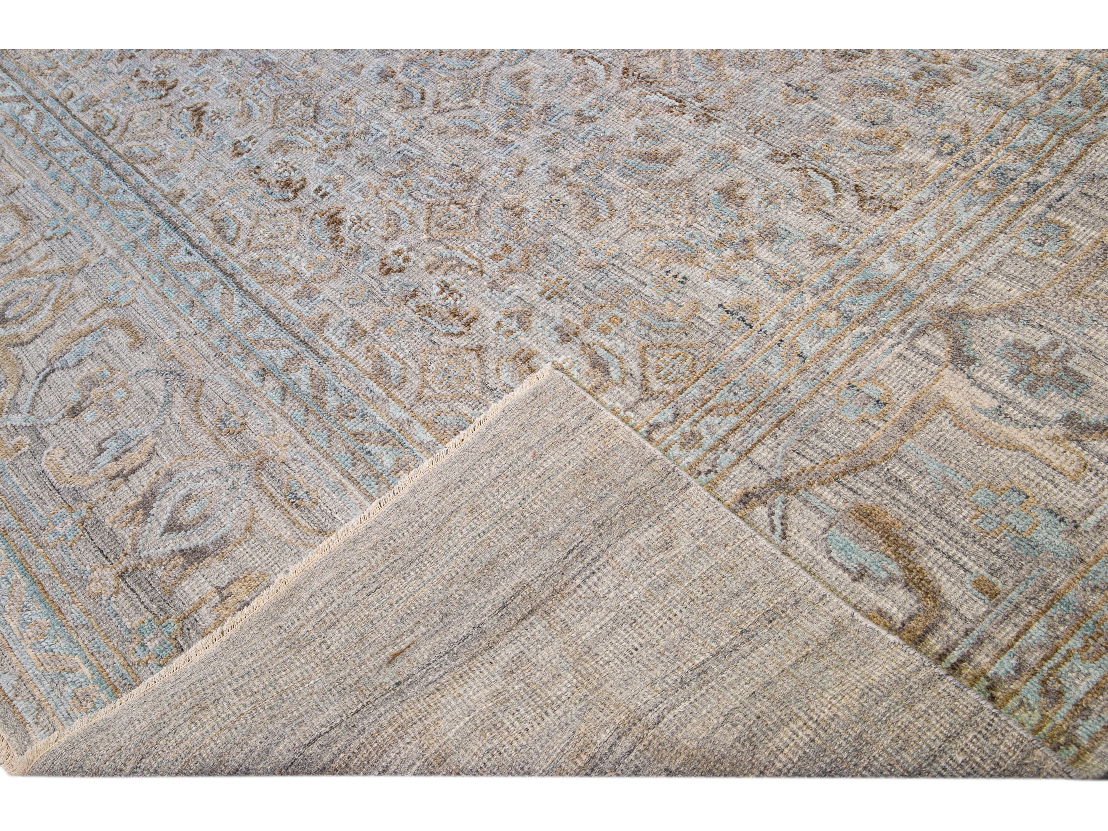 Modern Transitional Handmade Allover Designed Oversize Beige Wool Rug