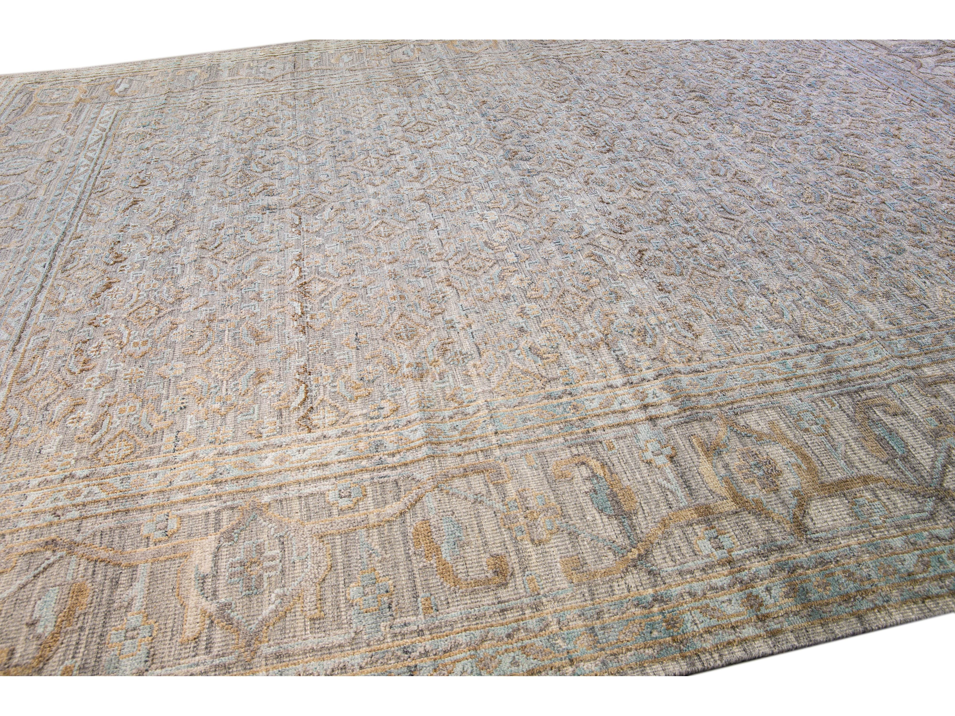 Modern Transitional Handmade Allover Designed Oversize Beige Wool Rug