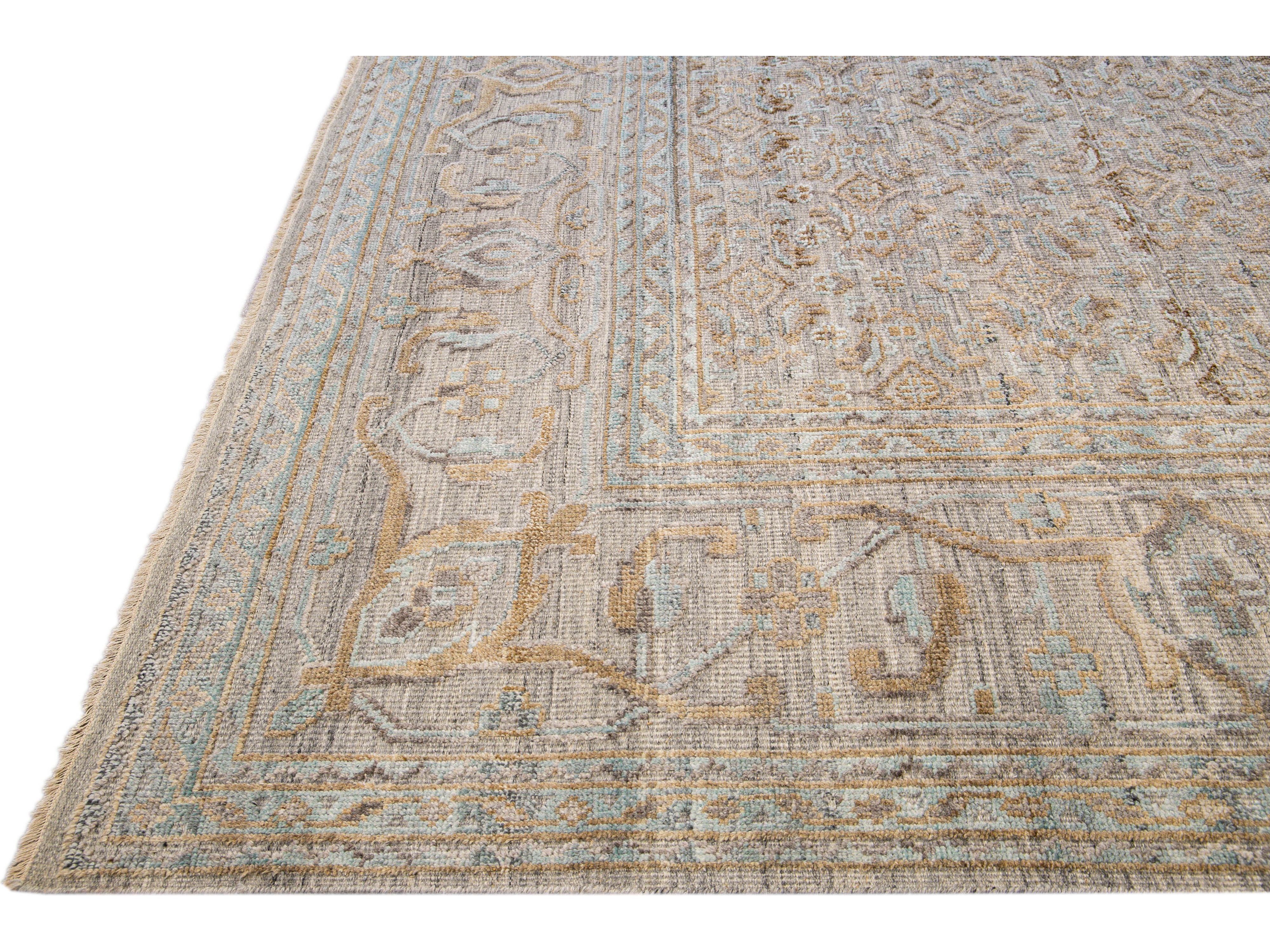 Modern Transitional Handmade Allover Designed Oversize Beige Wool Rug
