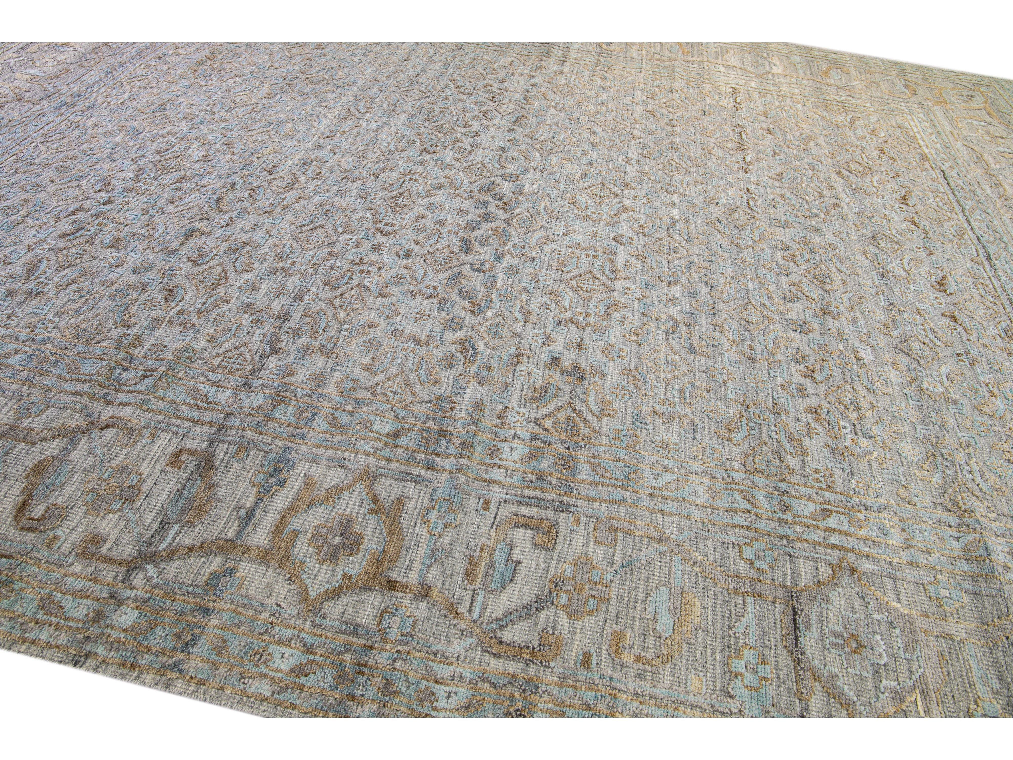 Modern Transitional Handmade Allover Designed Oversize Beige Wool Rug