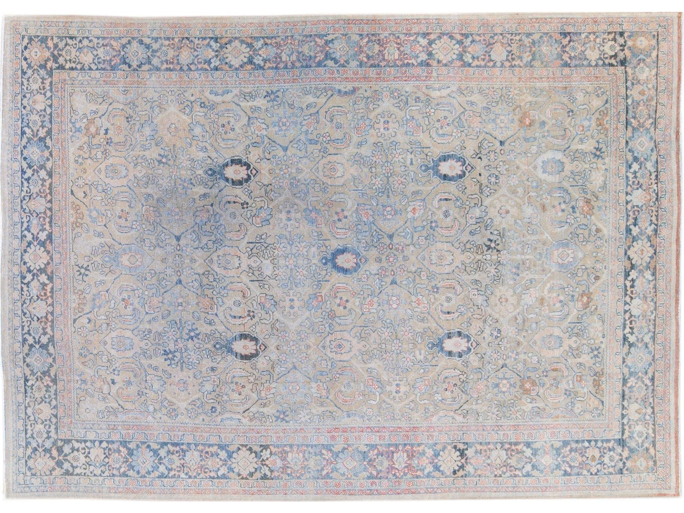 Antique Mahal Handmade Floral Designed Beige Wool Rug