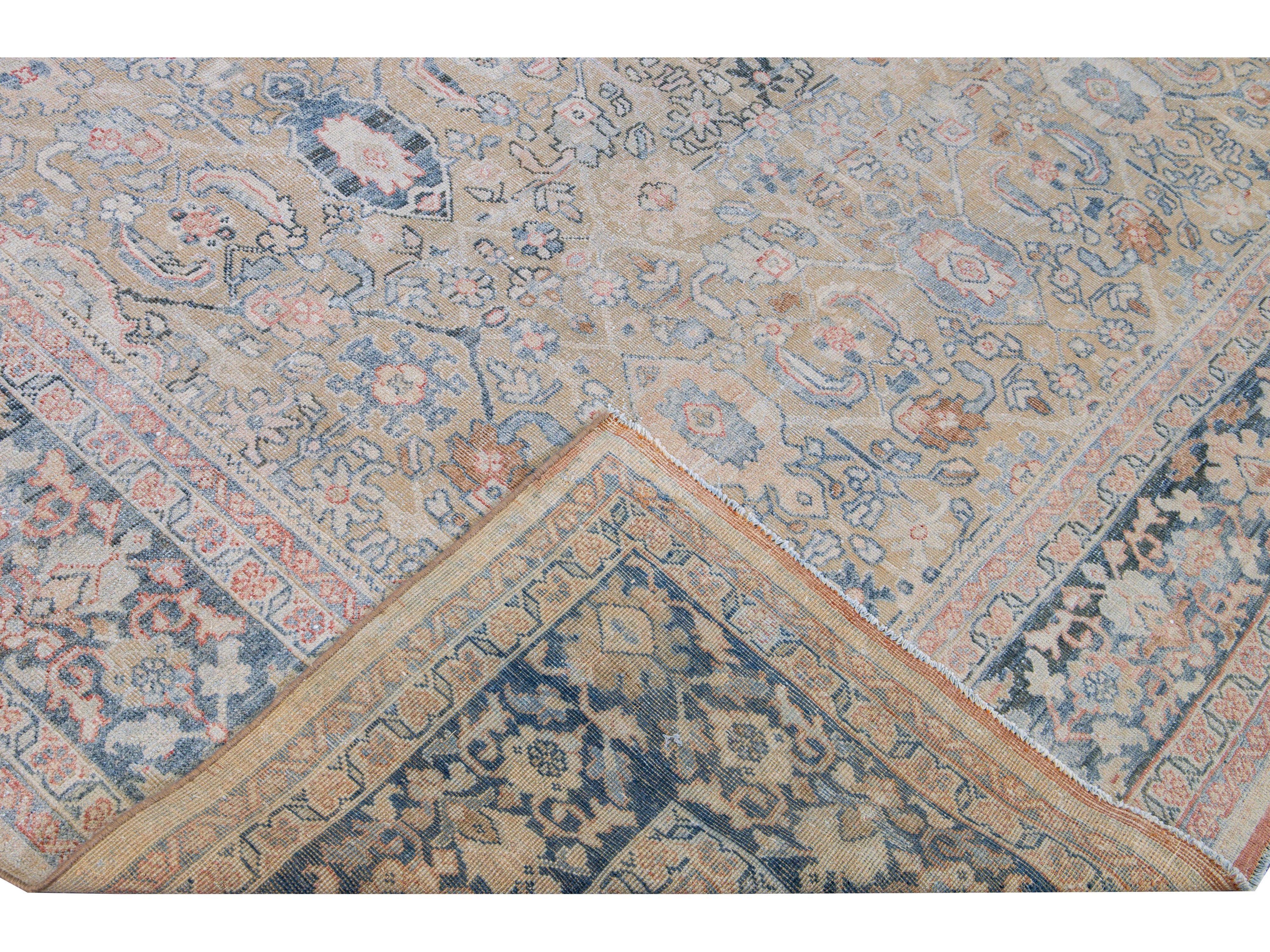 Antique Mahal Handmade Floral Designed Beige Wool Rug