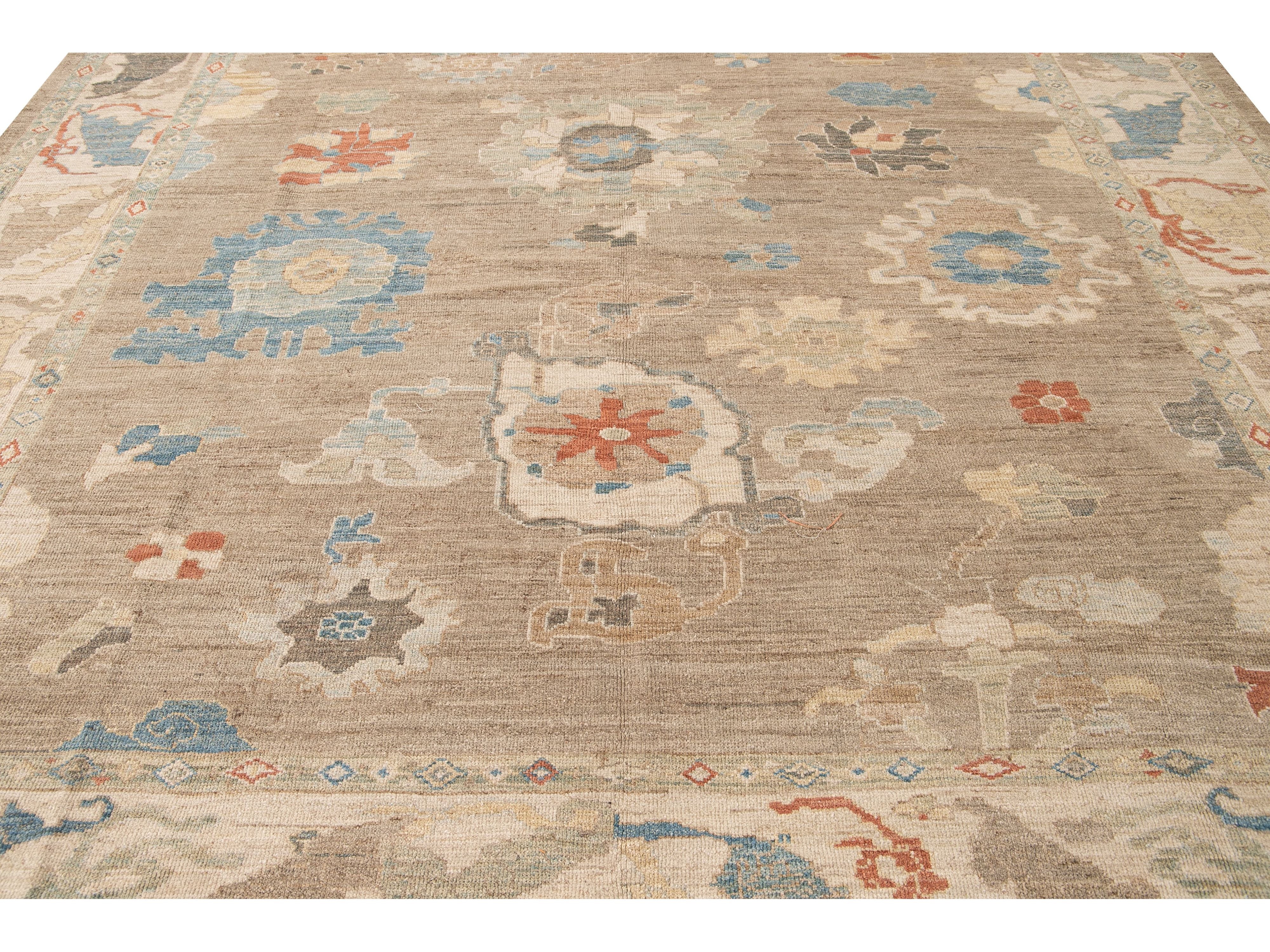 Modern Sultanabad Brown Handmade Floral Wool Rug