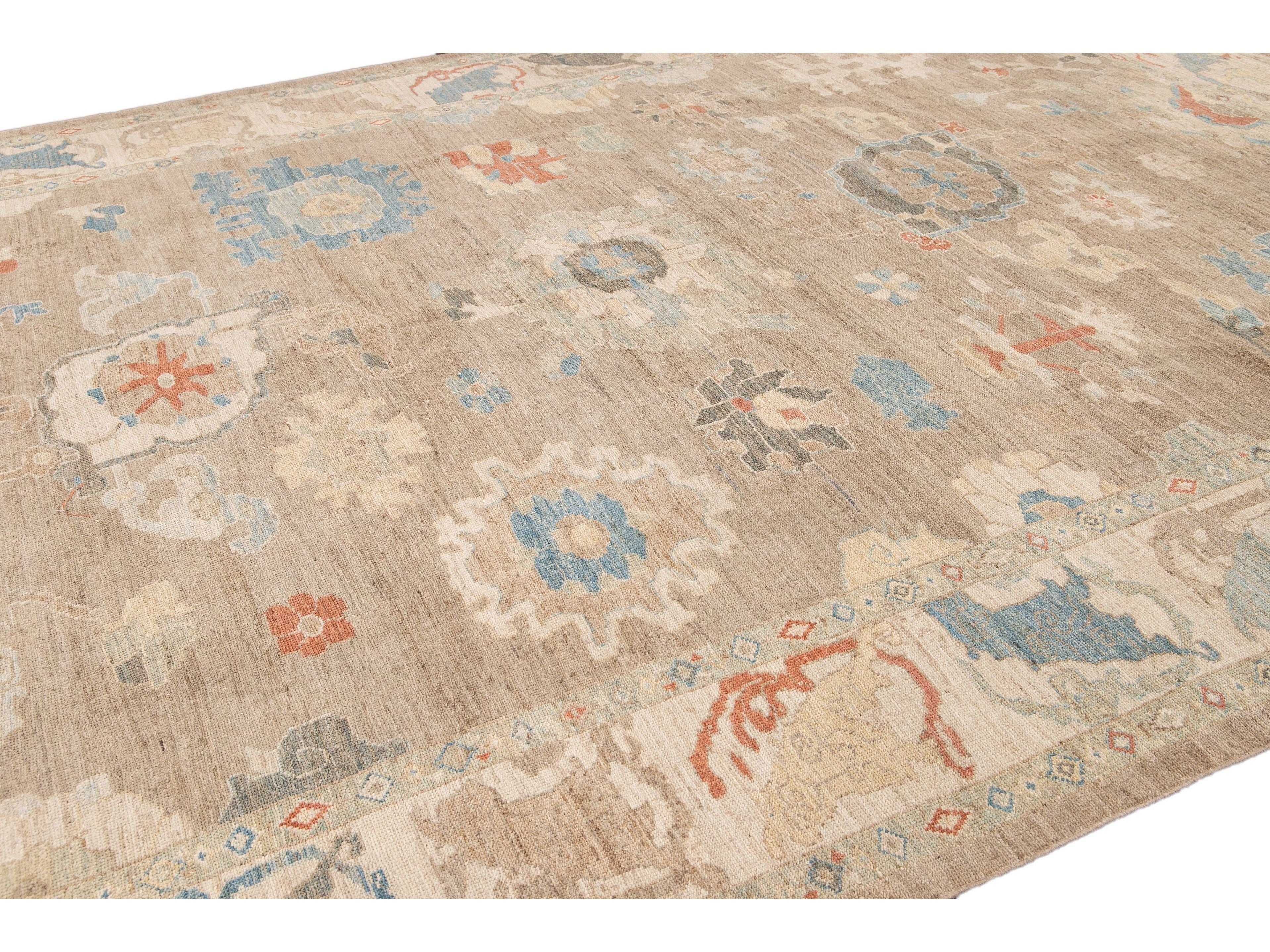 Modern Sultanabad Brown Handmade Floral Wool Rug