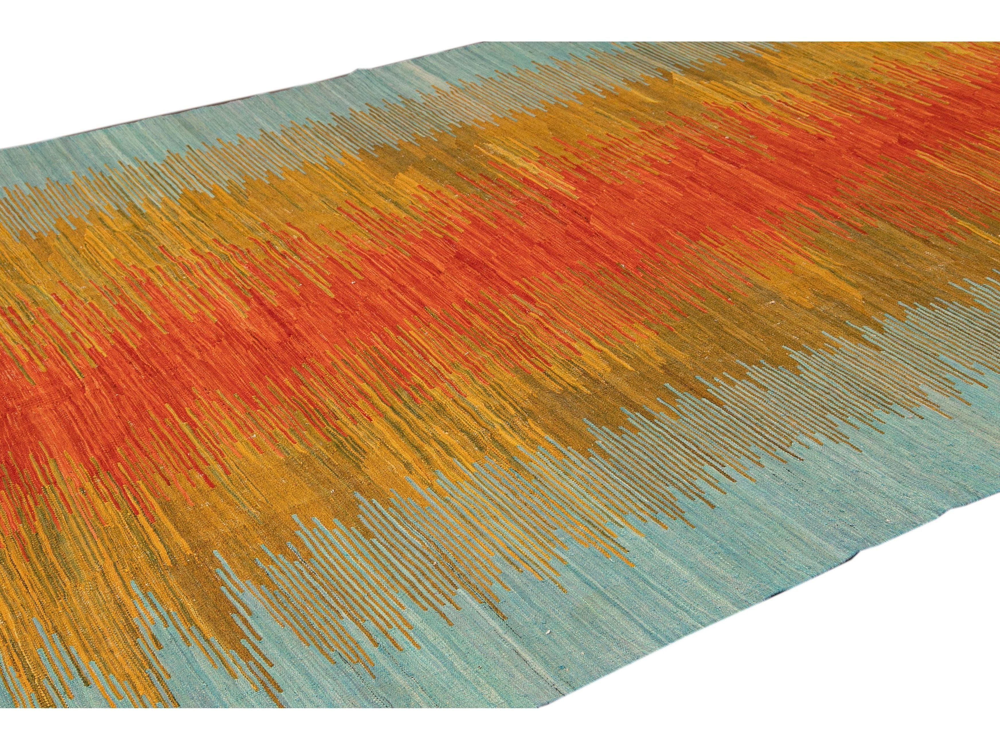 Modern Kilim Flatweave Multicolor Abstract Wool Rug