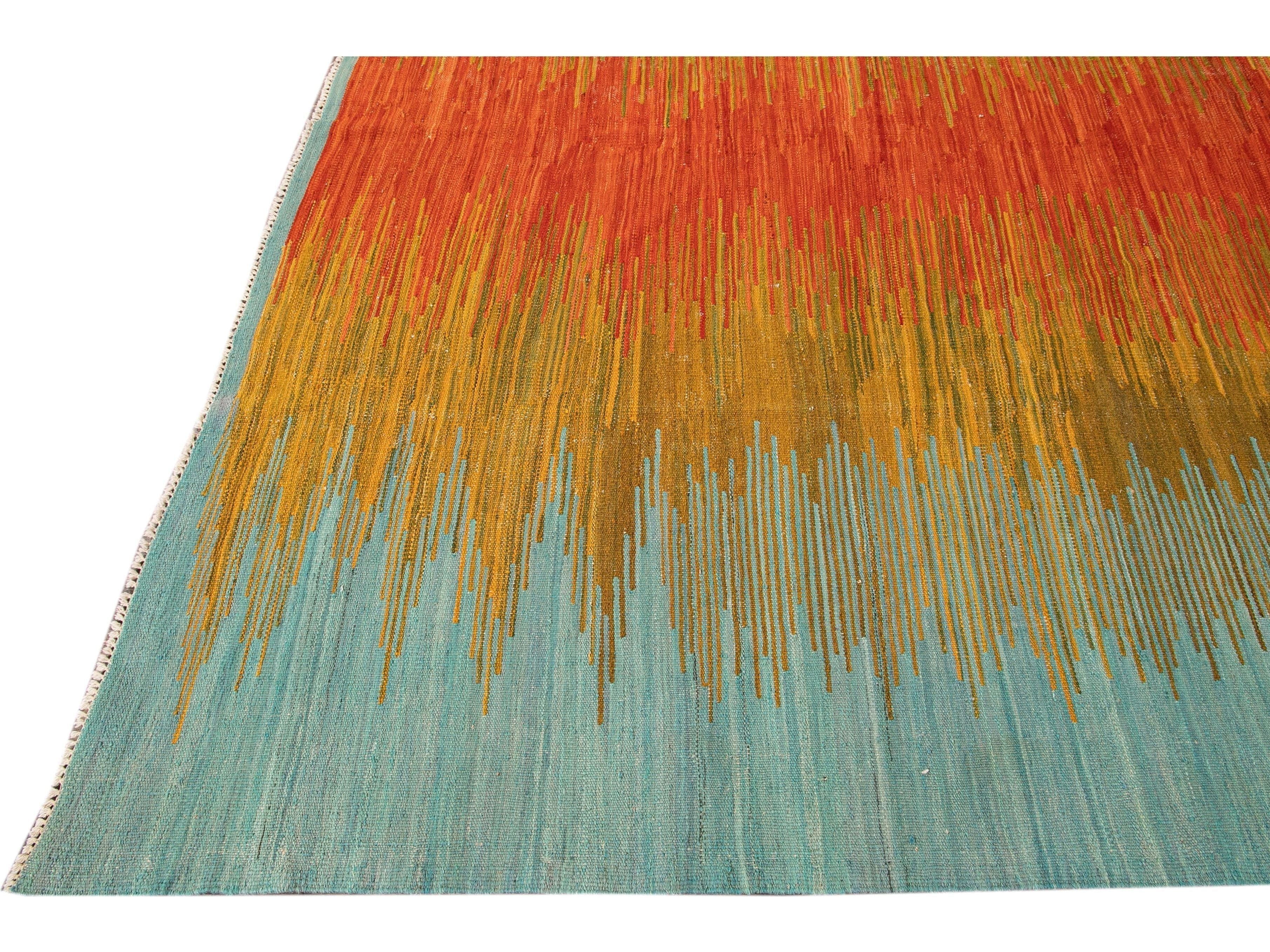Modern Kilim Flatweave Multicolor Abstract Wool Rug