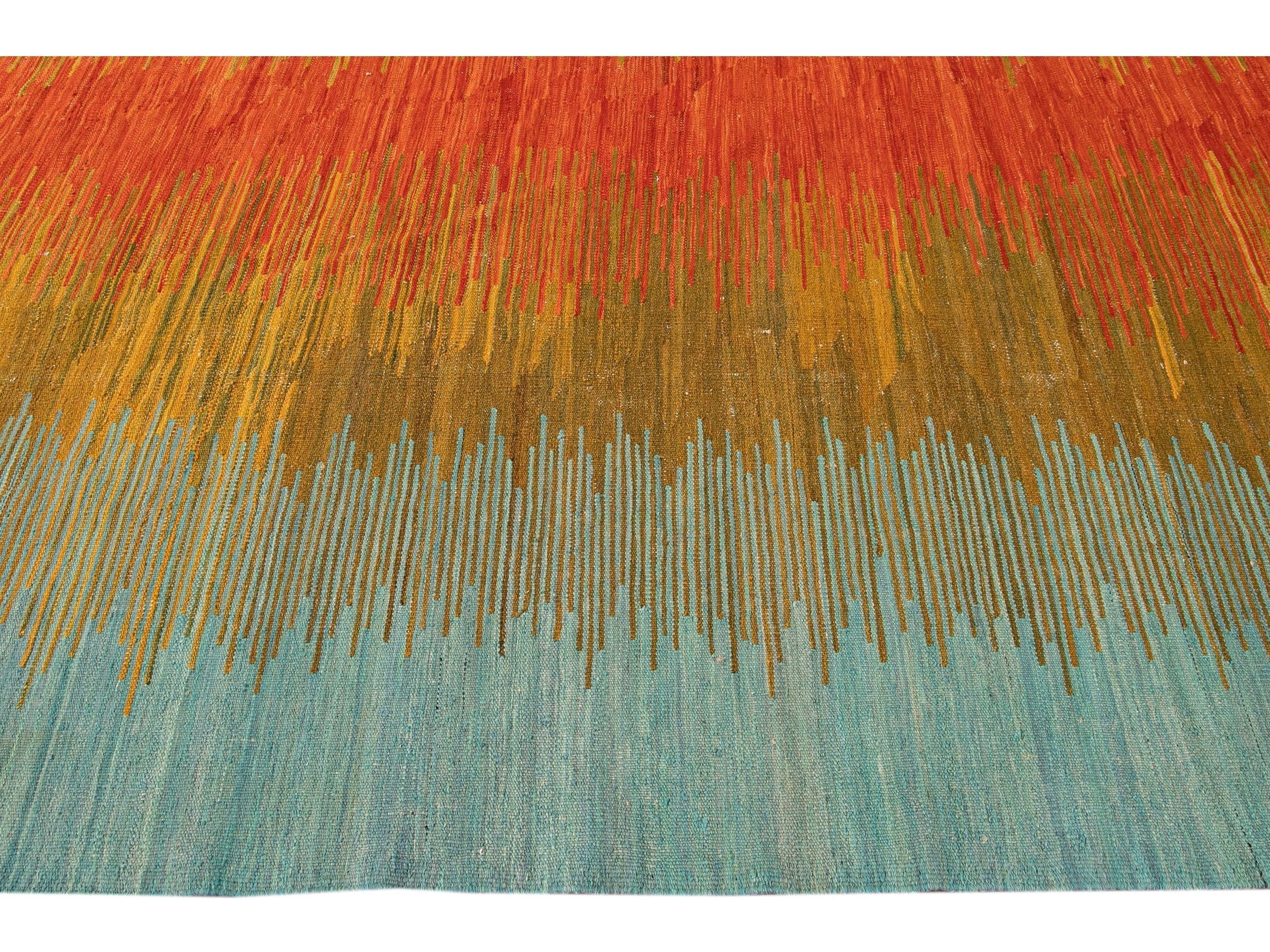 Modern Kilim Flatweave Multicolor Abstract Wool Rug