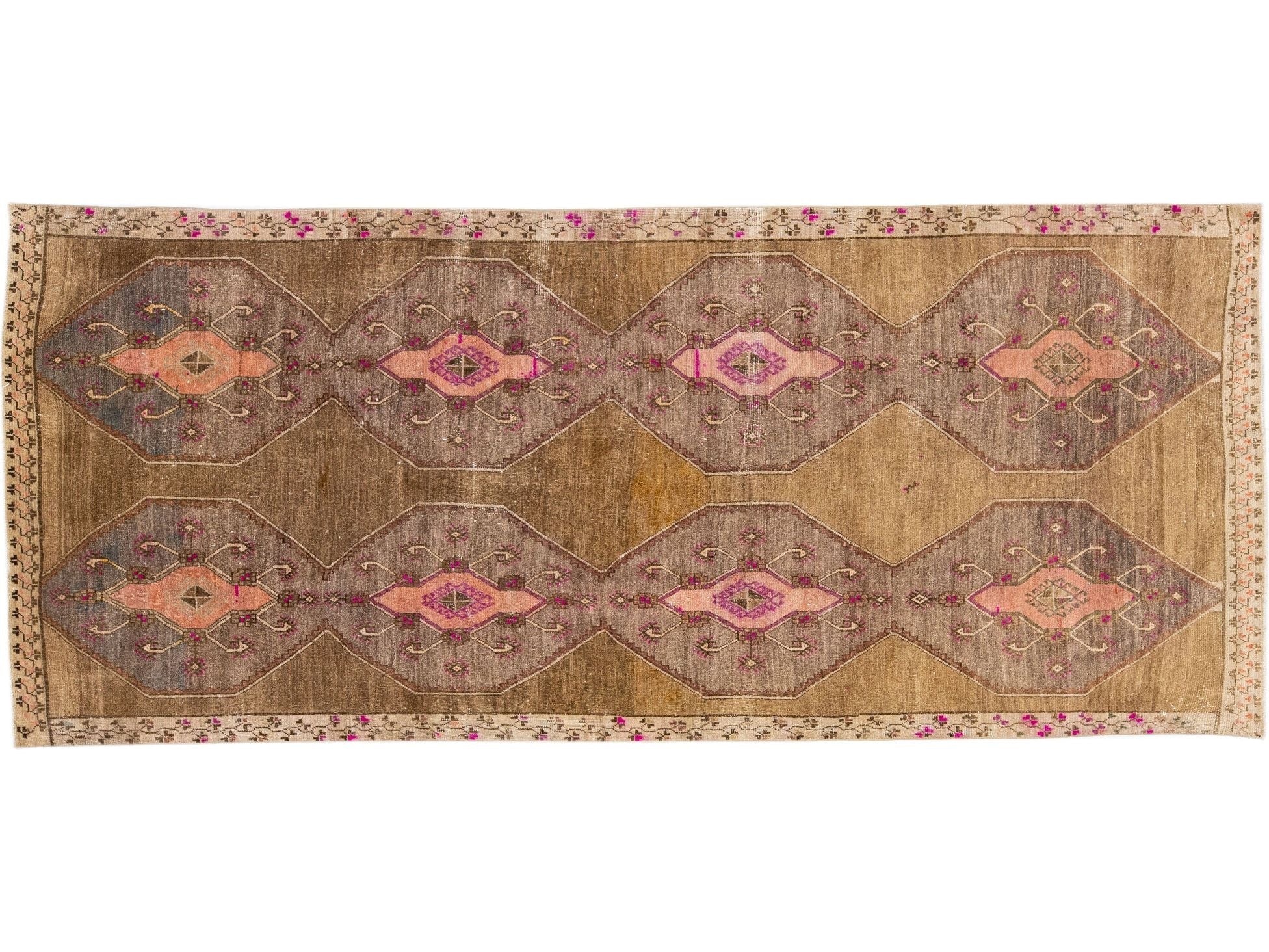 Brown Modern Turkish Handmade Tribal Motif Wool Runner
