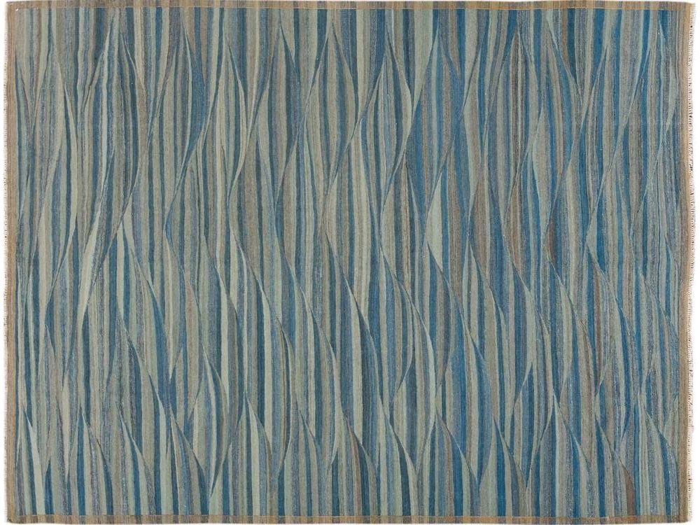 Modern Flatweave Kilim-Style Wool Rug 9 X 12
