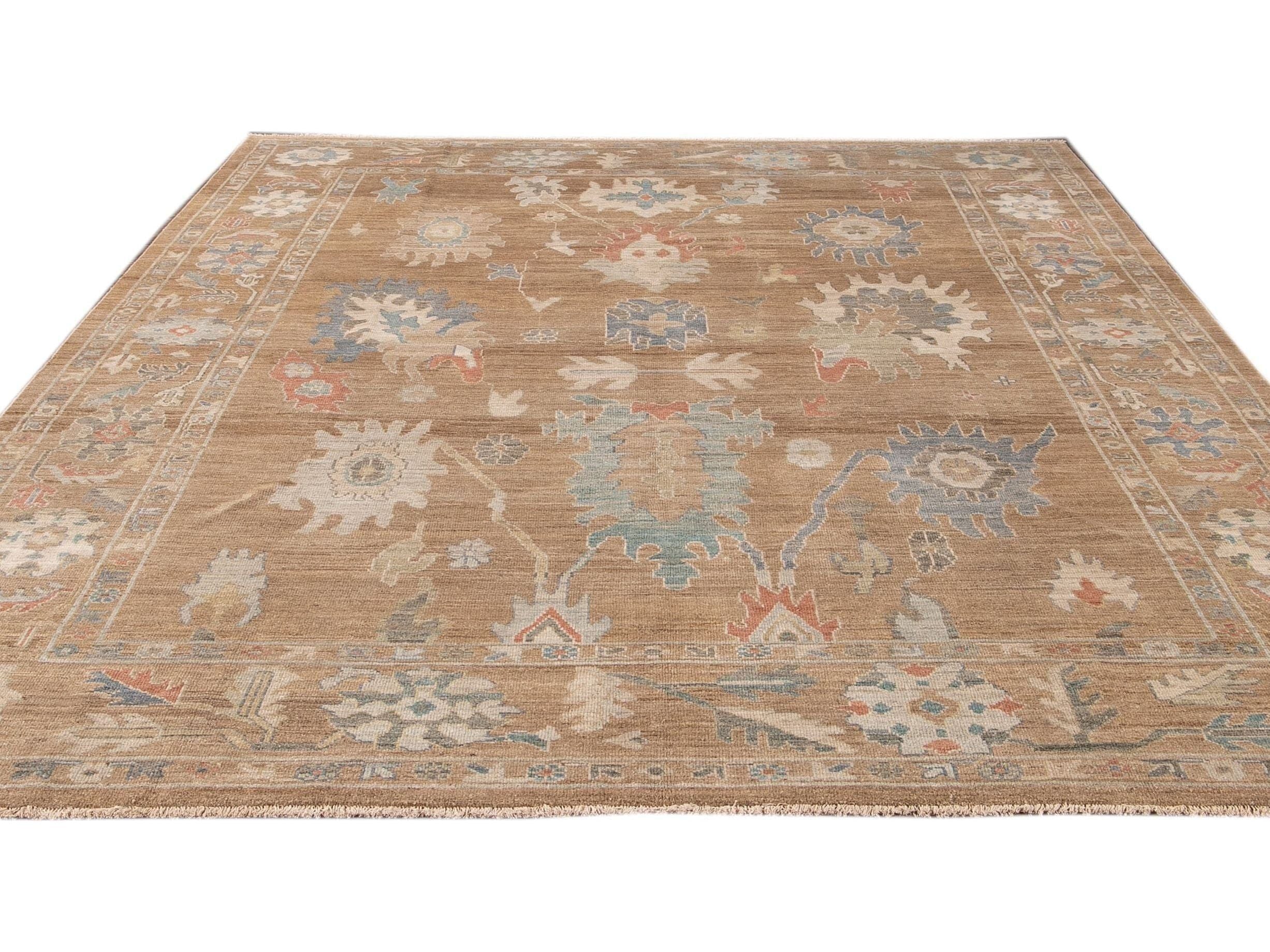 Modern Sultanabad Brown Handmade Floral Wool Rug