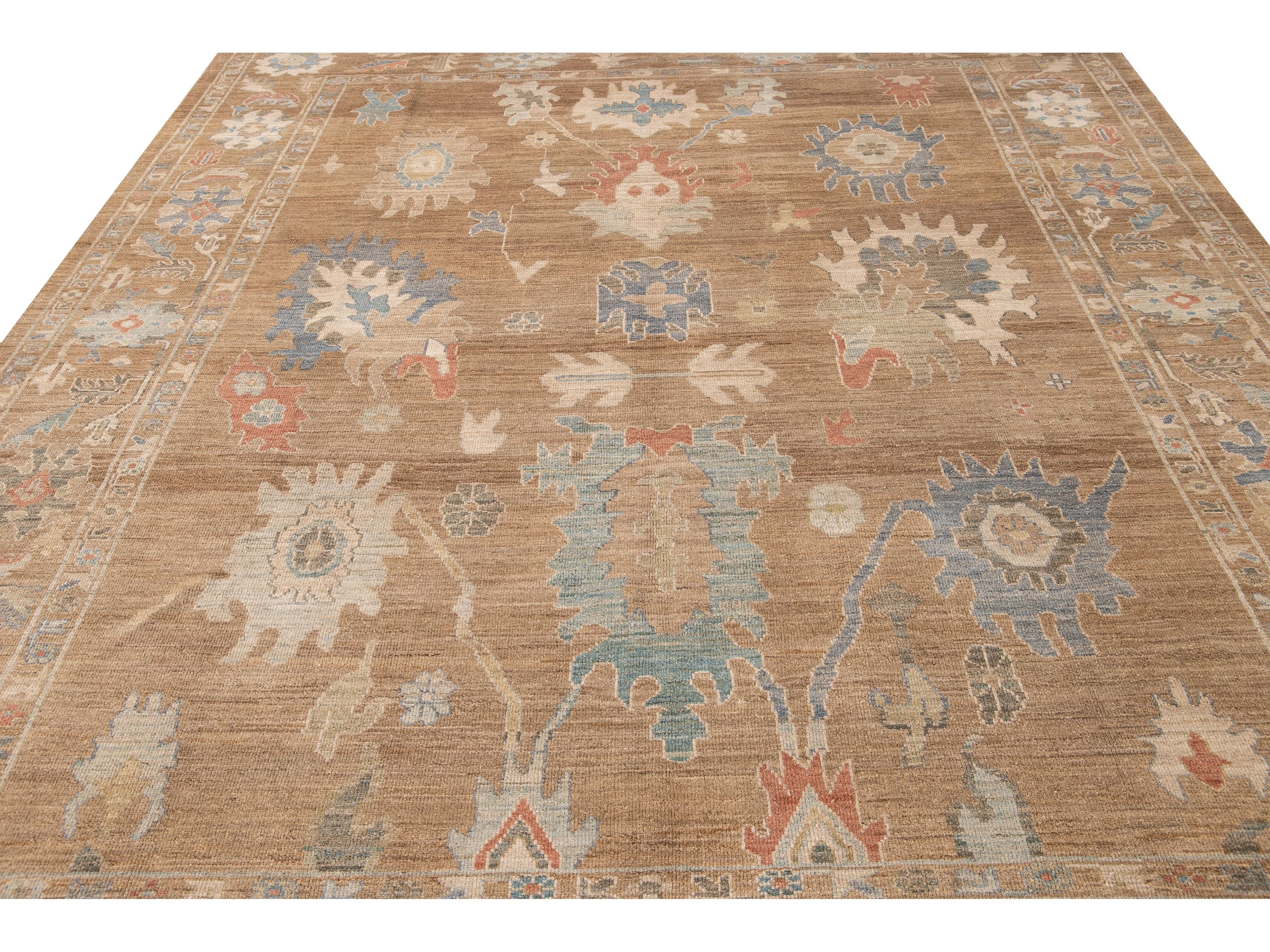 Modern Sultanabad Brown Handmade Floral Wool Rug