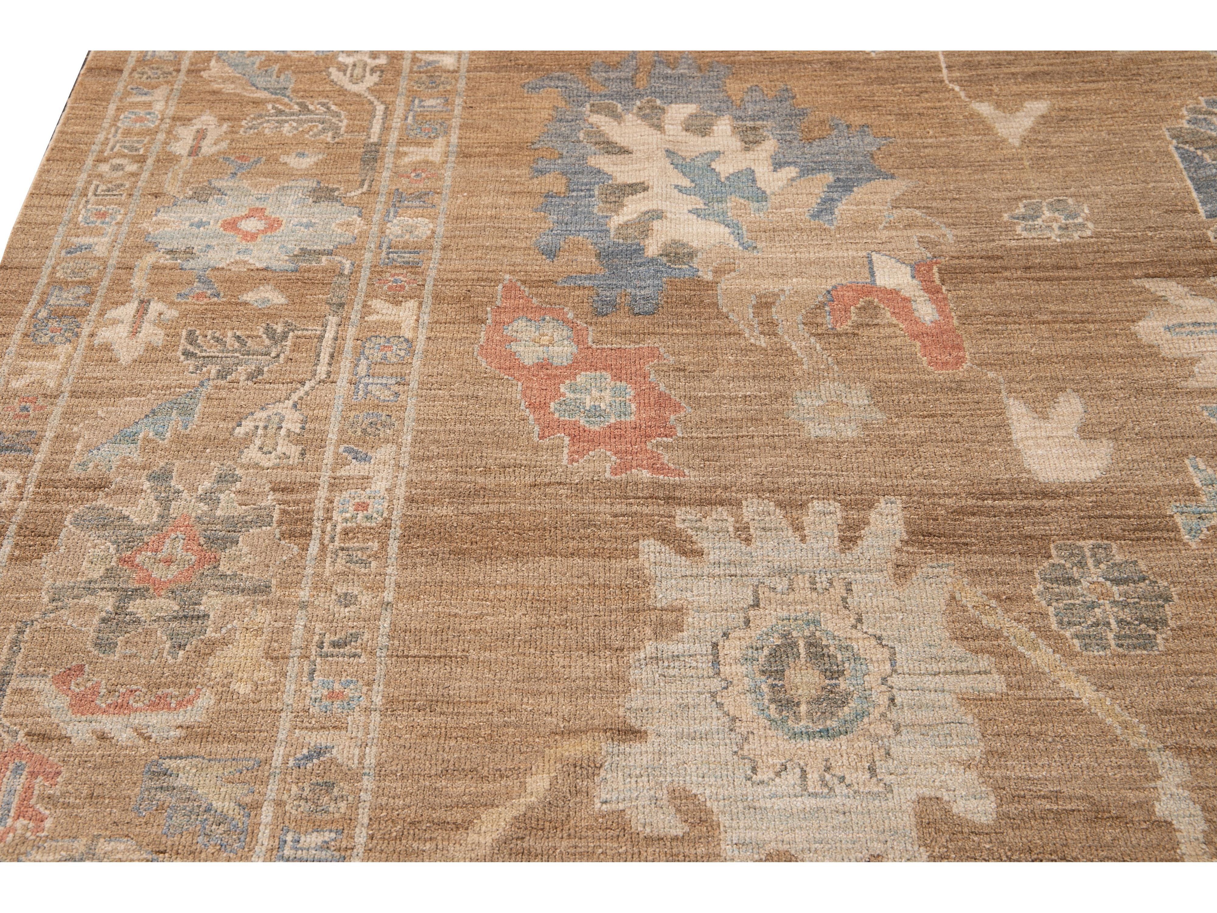 Modern Sultanabad Brown Handmade Floral Wool Rug