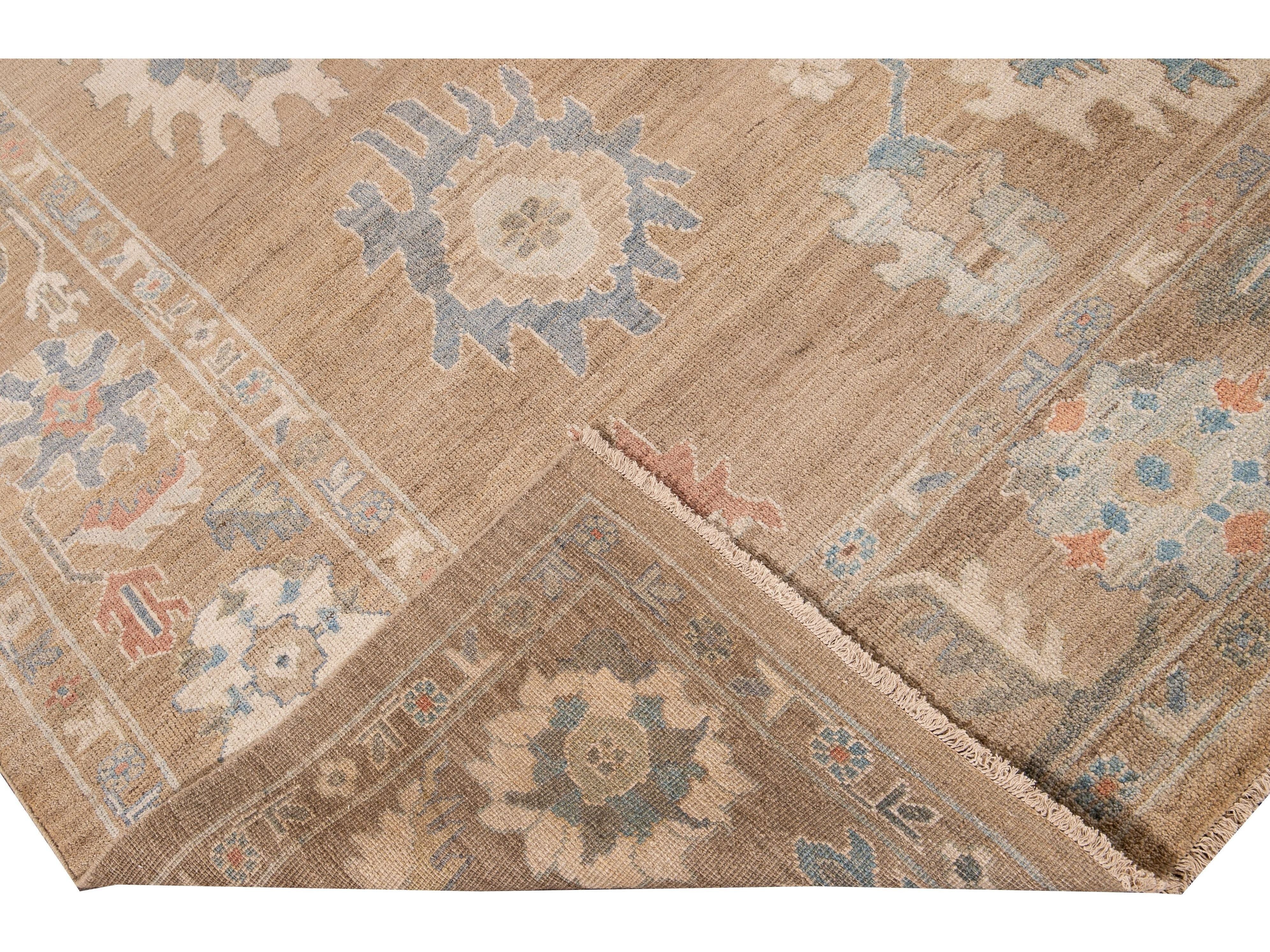 Modern Sultanabad Brown Handmade Floral Wool Rug
