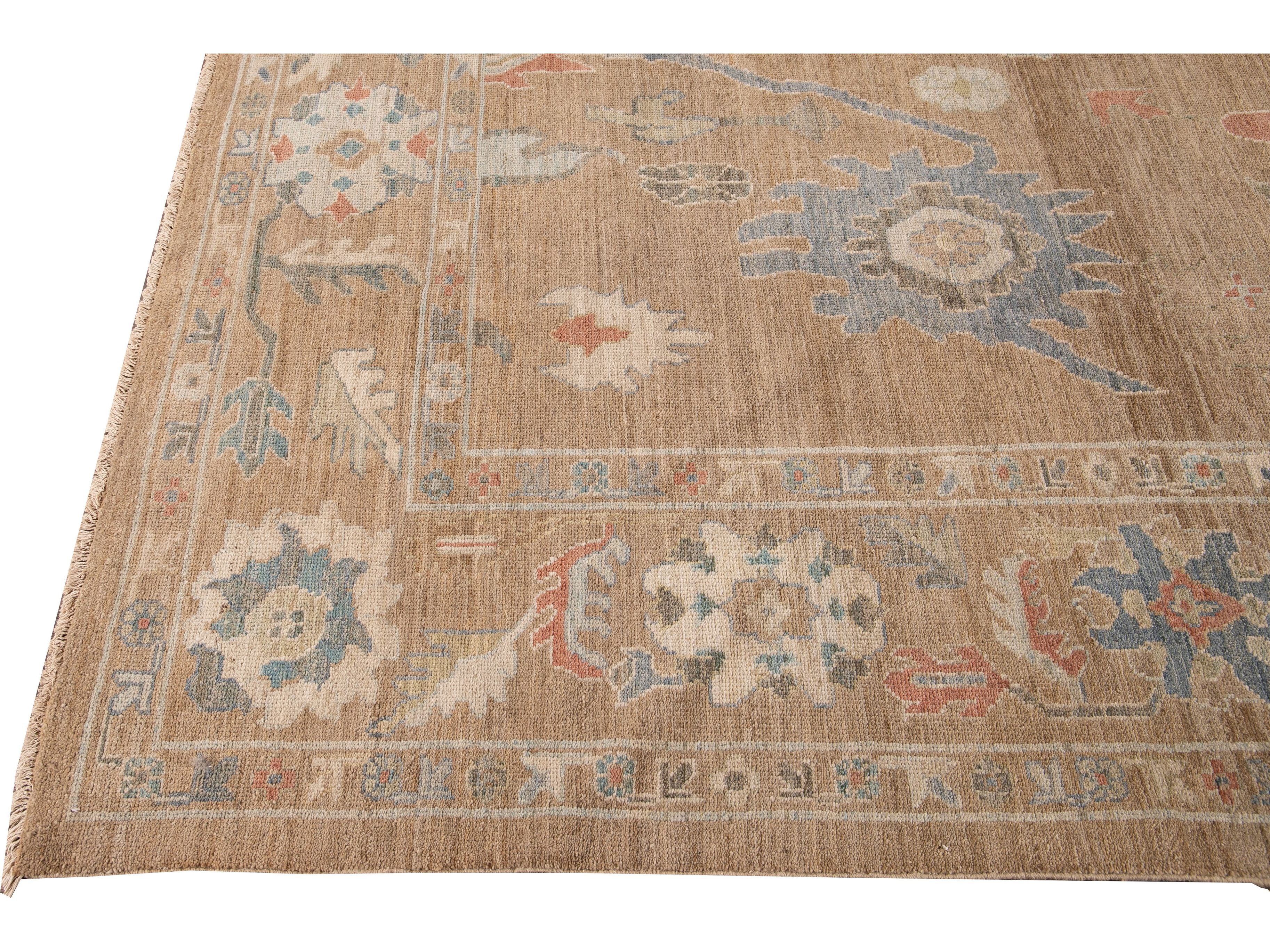 Modern Sultanabad Brown Handmade Floral Wool Rug