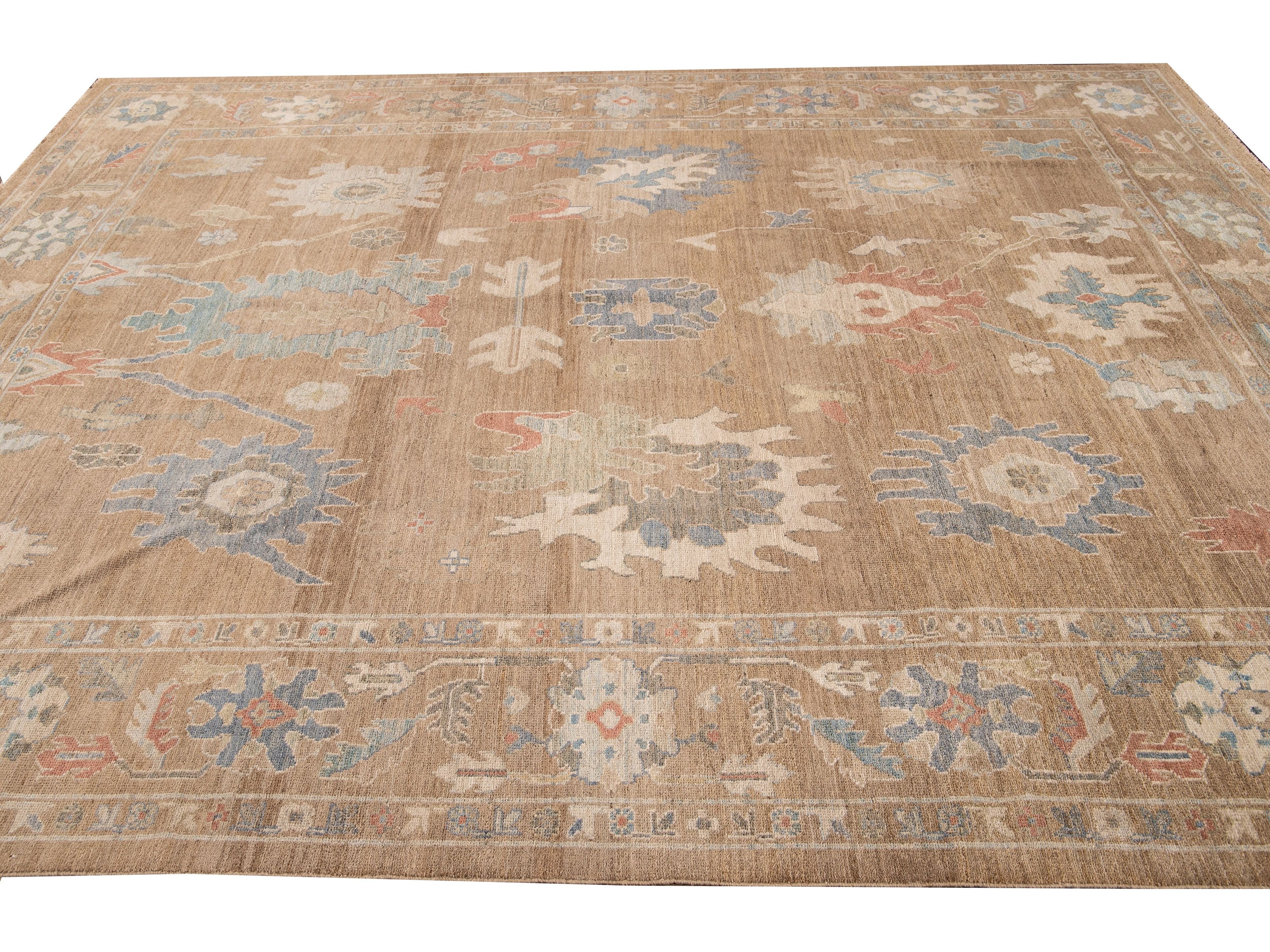 Modern Sultanabad Brown Handmade Floral Wool Rug