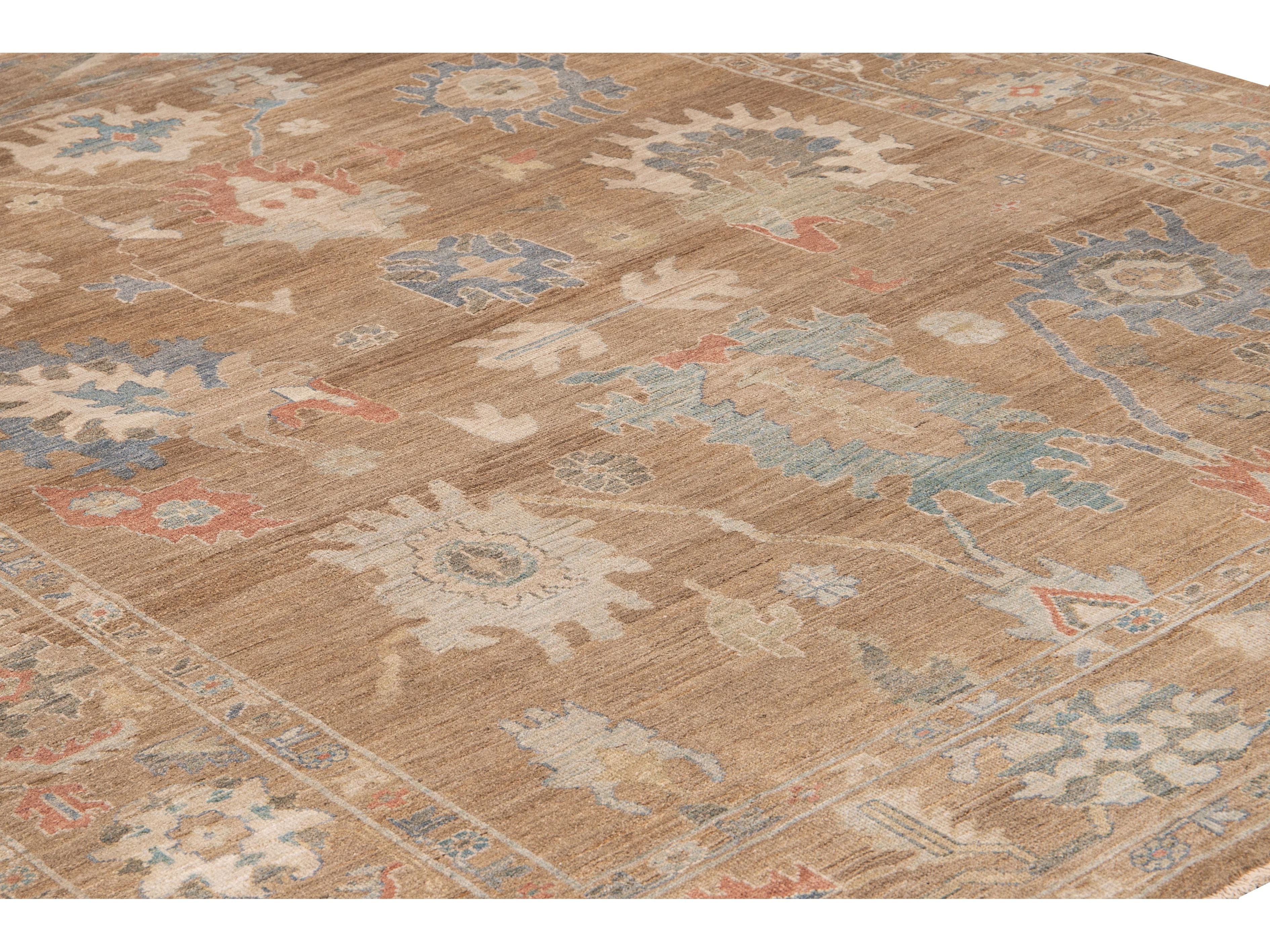 Modern Sultanabad Brown Handmade Floral Wool Rug