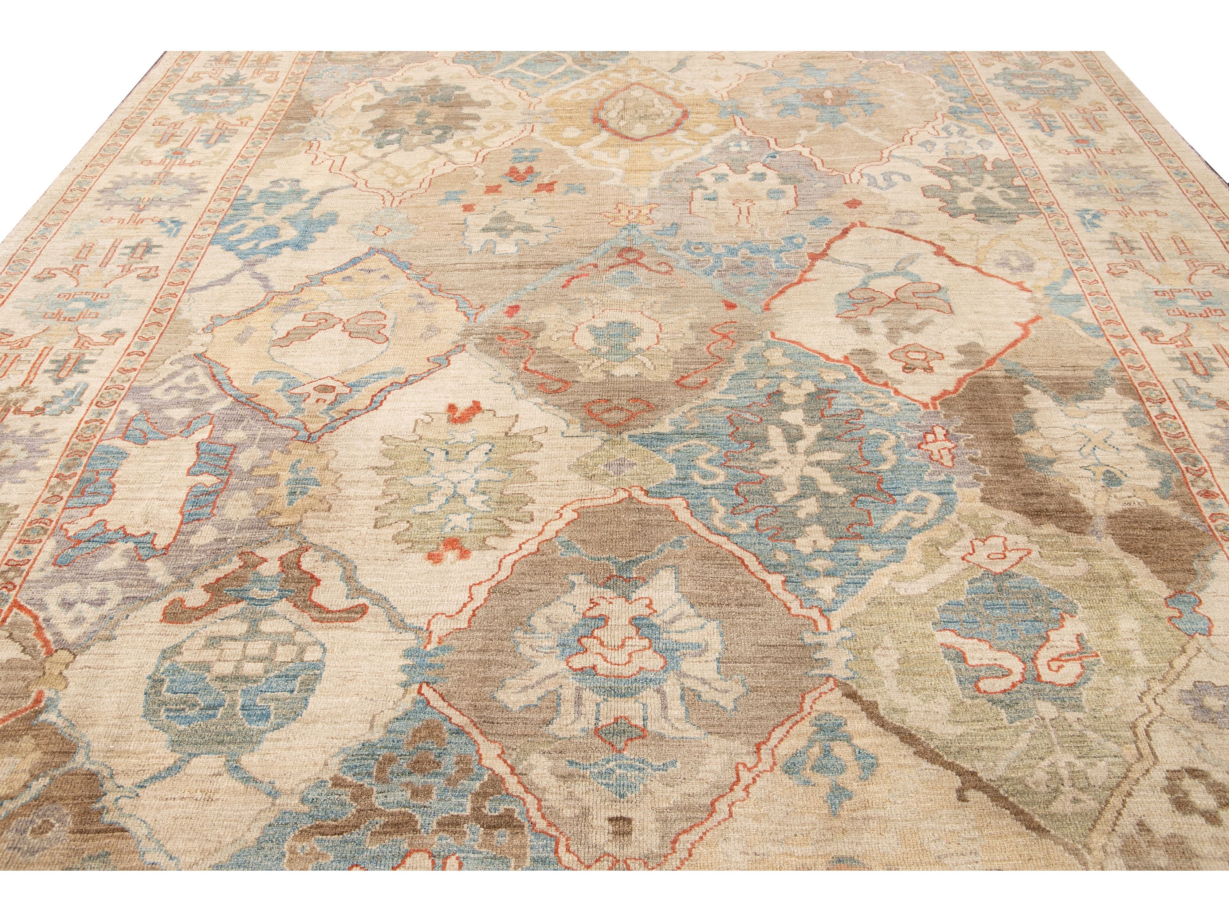 Modern Sultanabad Multicolor Handmade Geometric Floral pattern Wool Rug