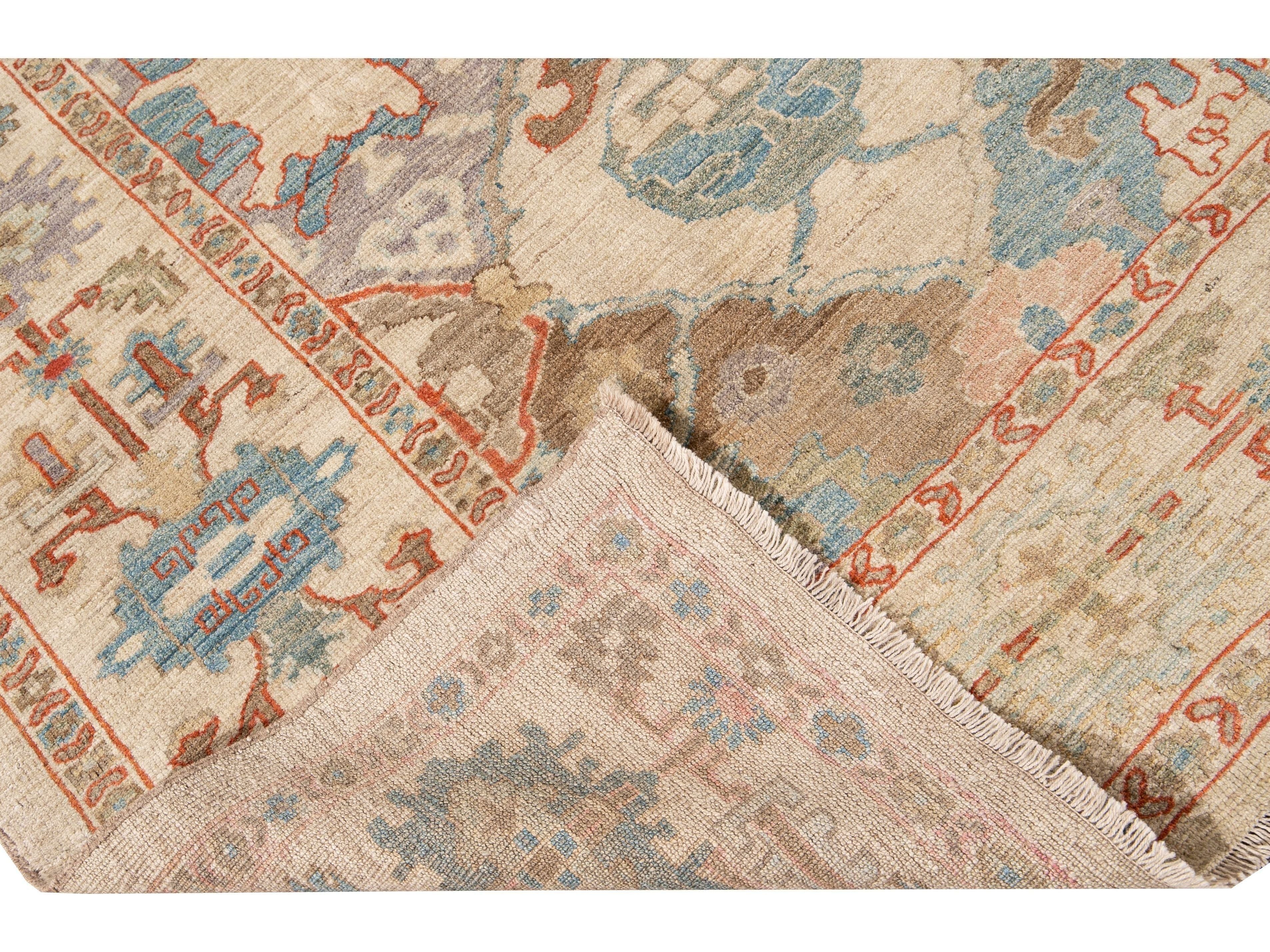 Modern Sultanabad Multicolor Handmade Geometric Floral pattern Wool Rug