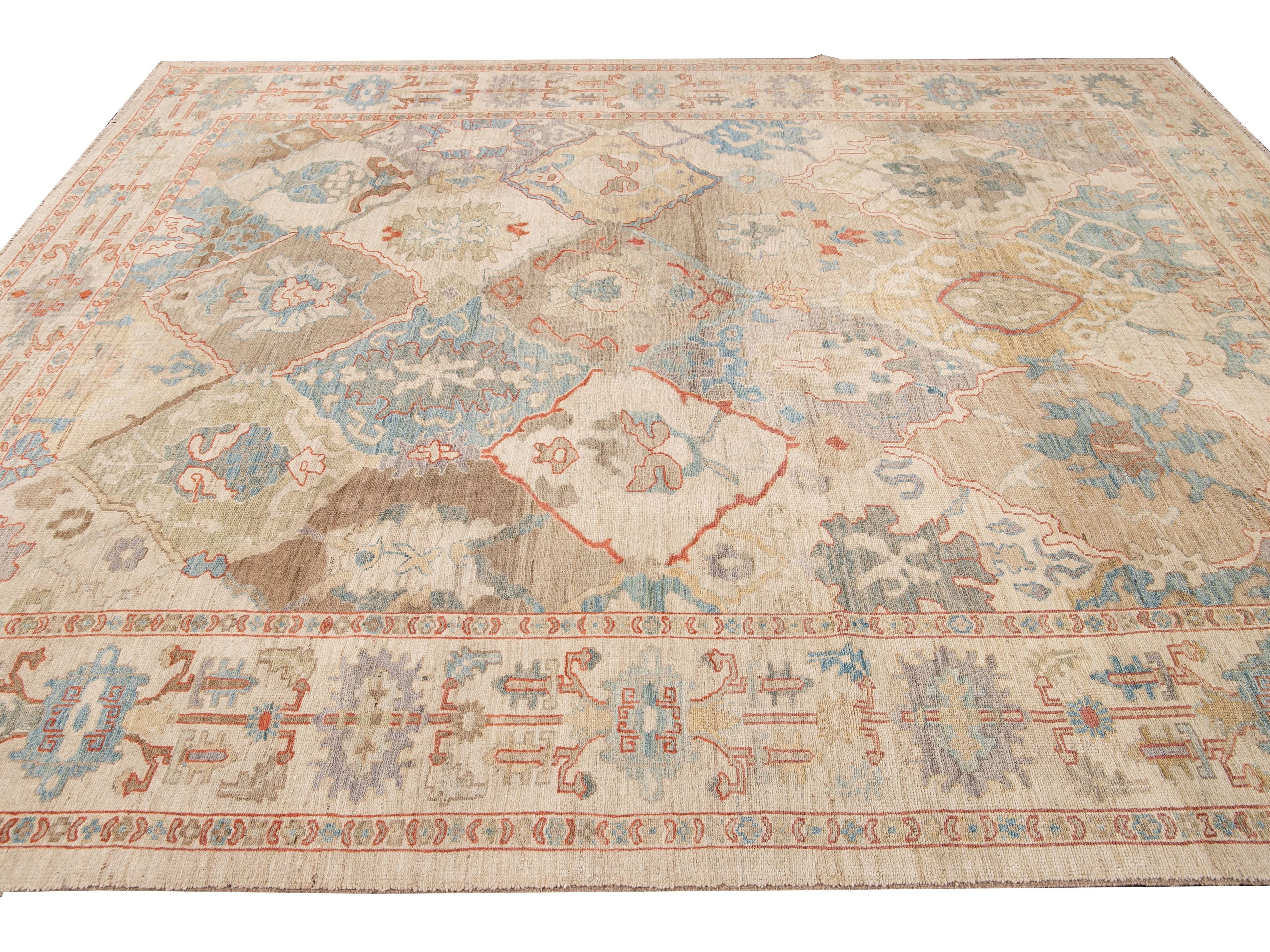 Modern Sultanabad Multicolor Handmade Geometric Floral pattern Wool Rug