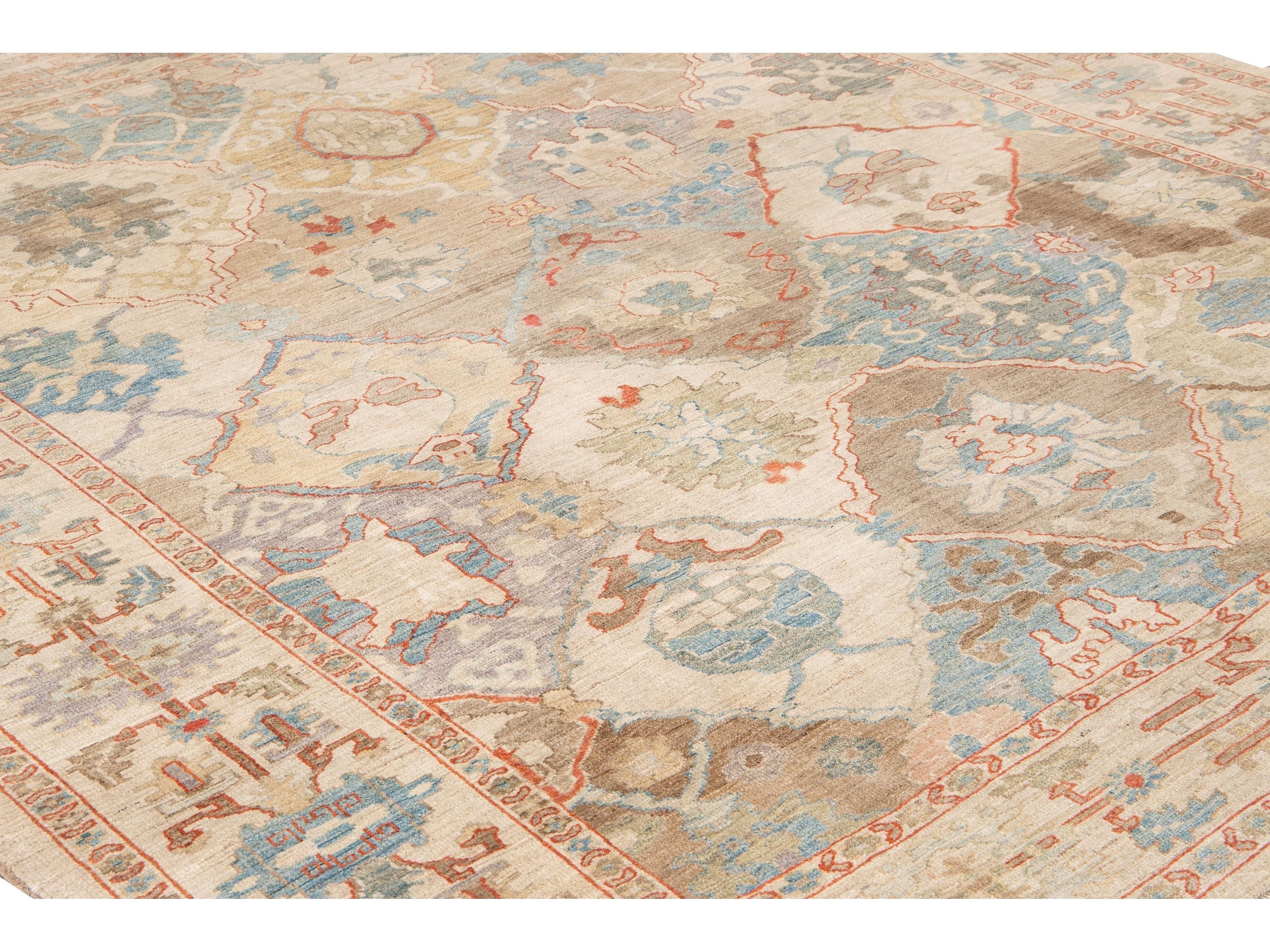 Modern Sultanabad Multicolor Handmade Geometric Floral pattern Wool Rug