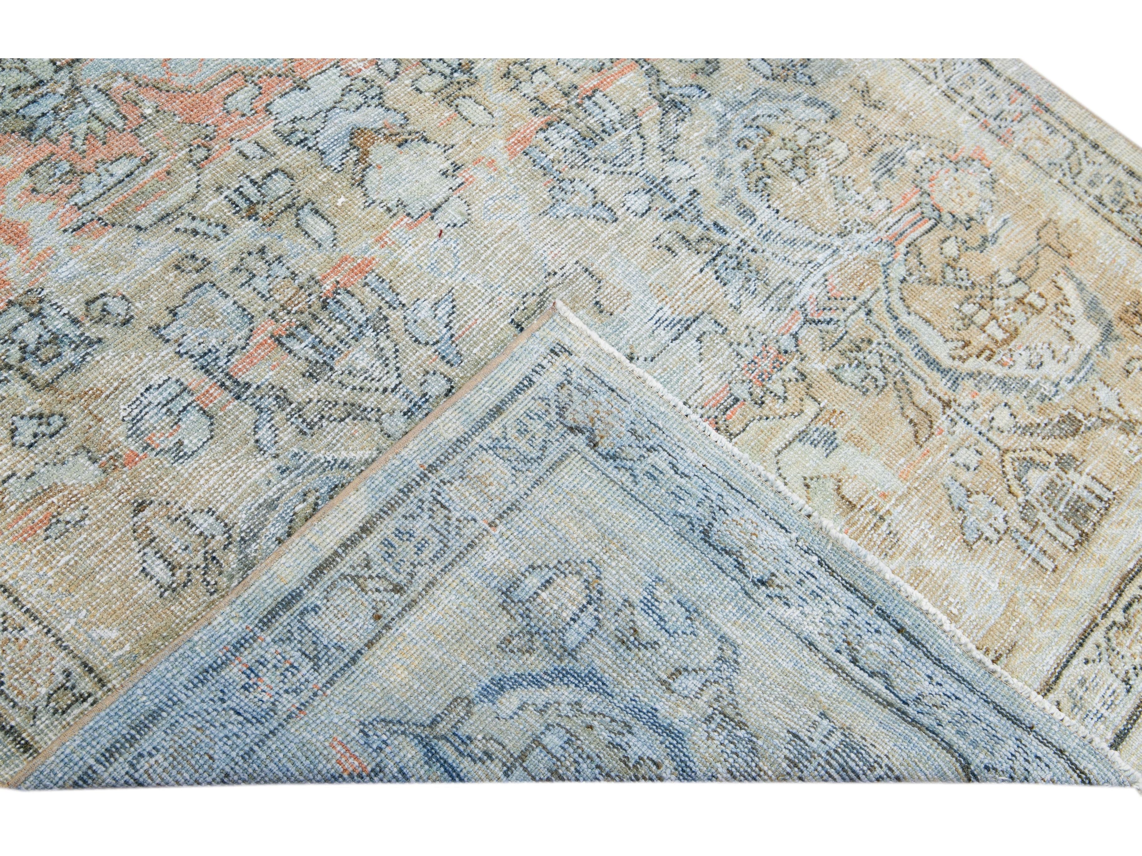 Antique Persian Mahal Handmade Floral Beige And Orange Wool Rug