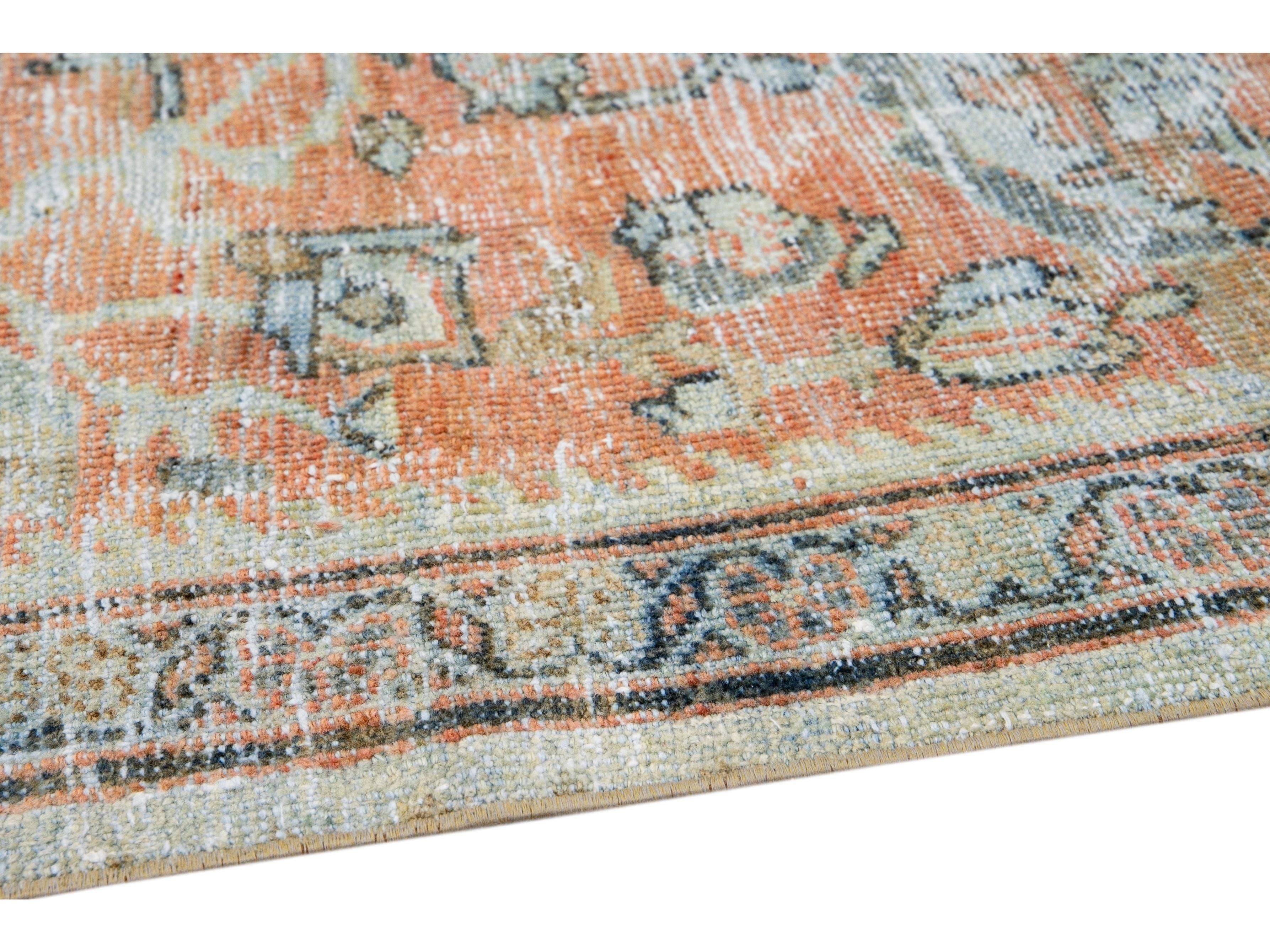 Antique Persian Mahal Handmade Floral Beige And Orange Wool Rug