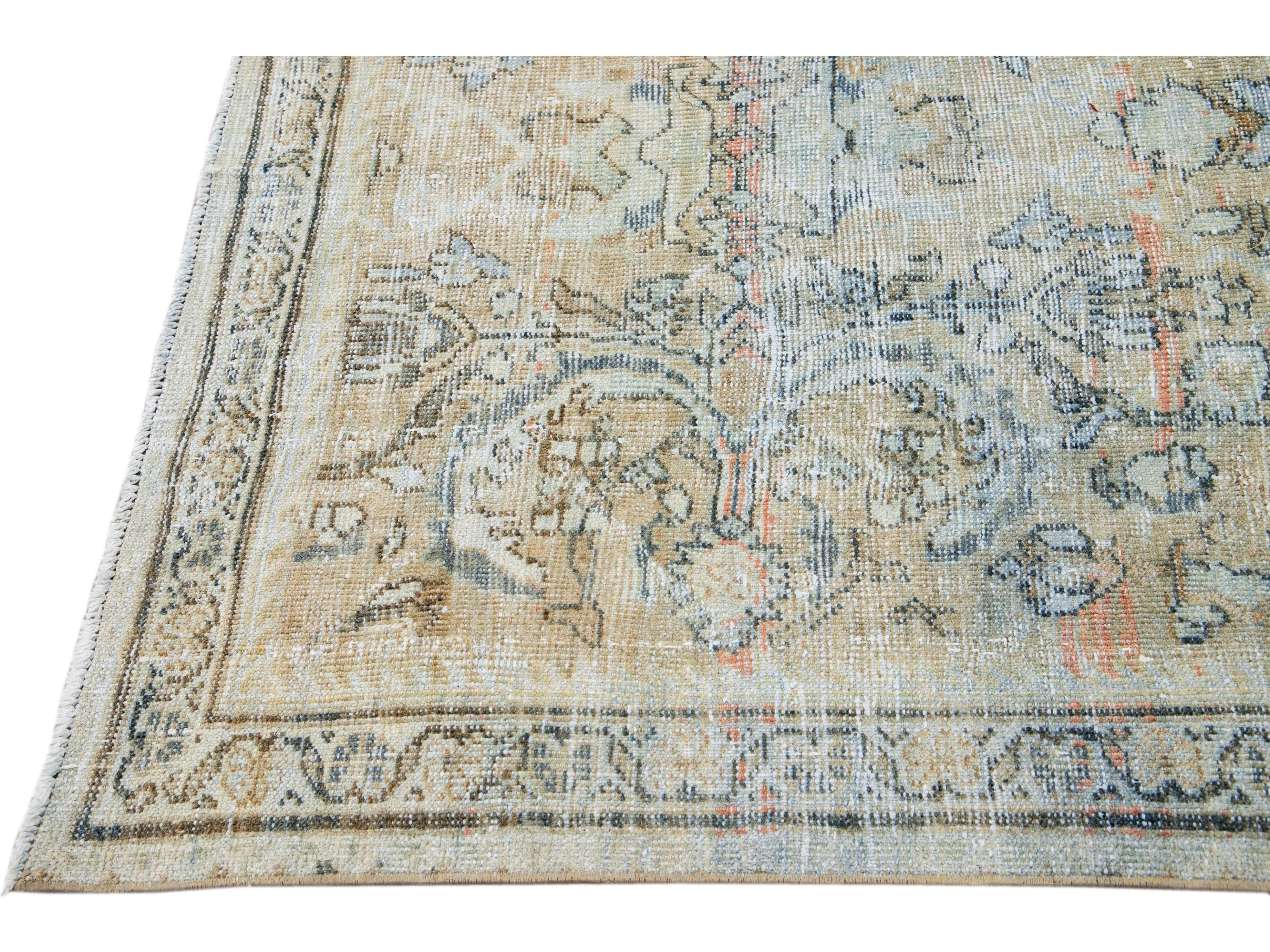 Antique Persian Mahal Handmade Floral Beige And Orange Wool Rug