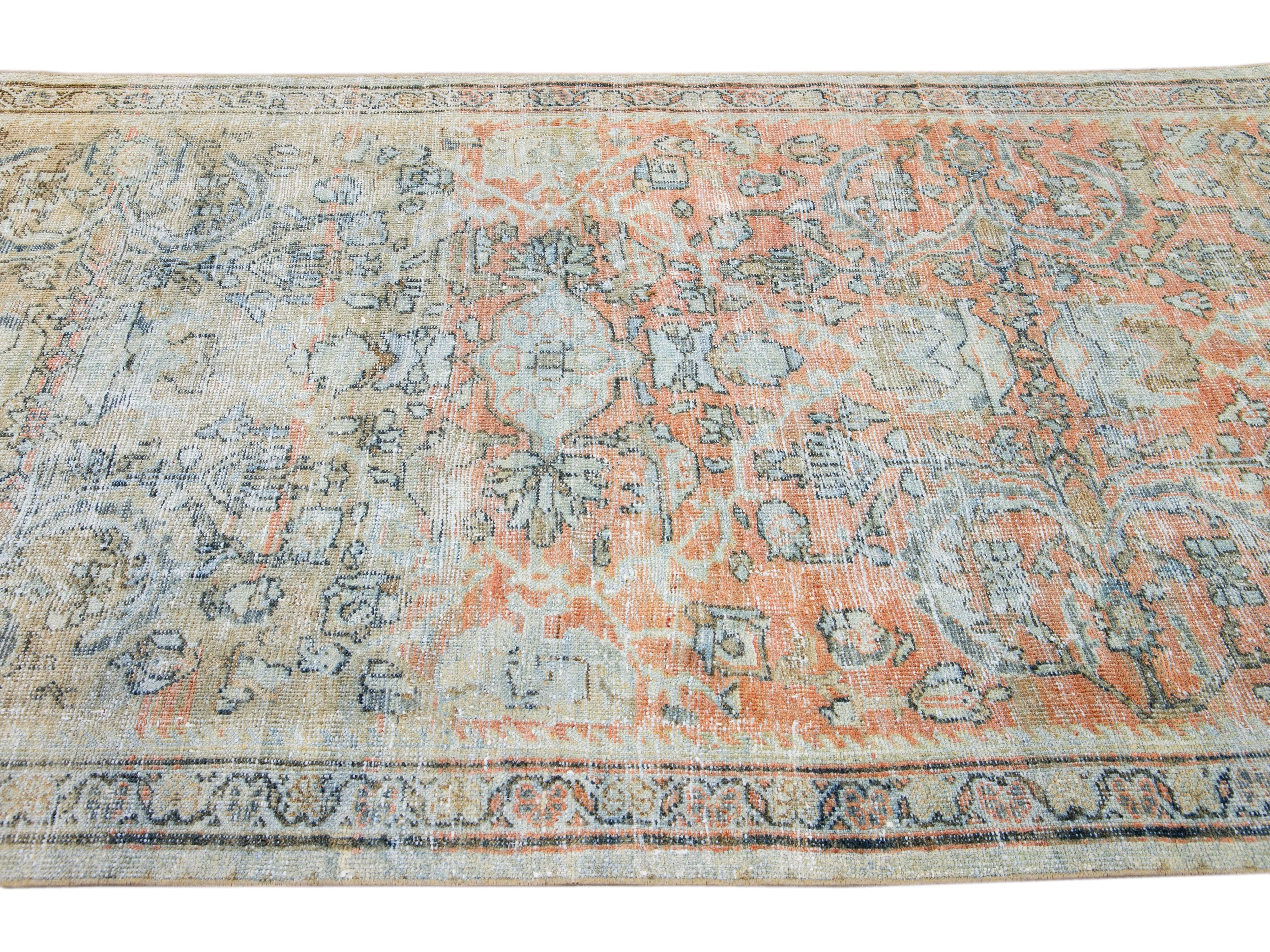 Antique Persian Mahal Handmade Floral Beige And Orange Wool Rug