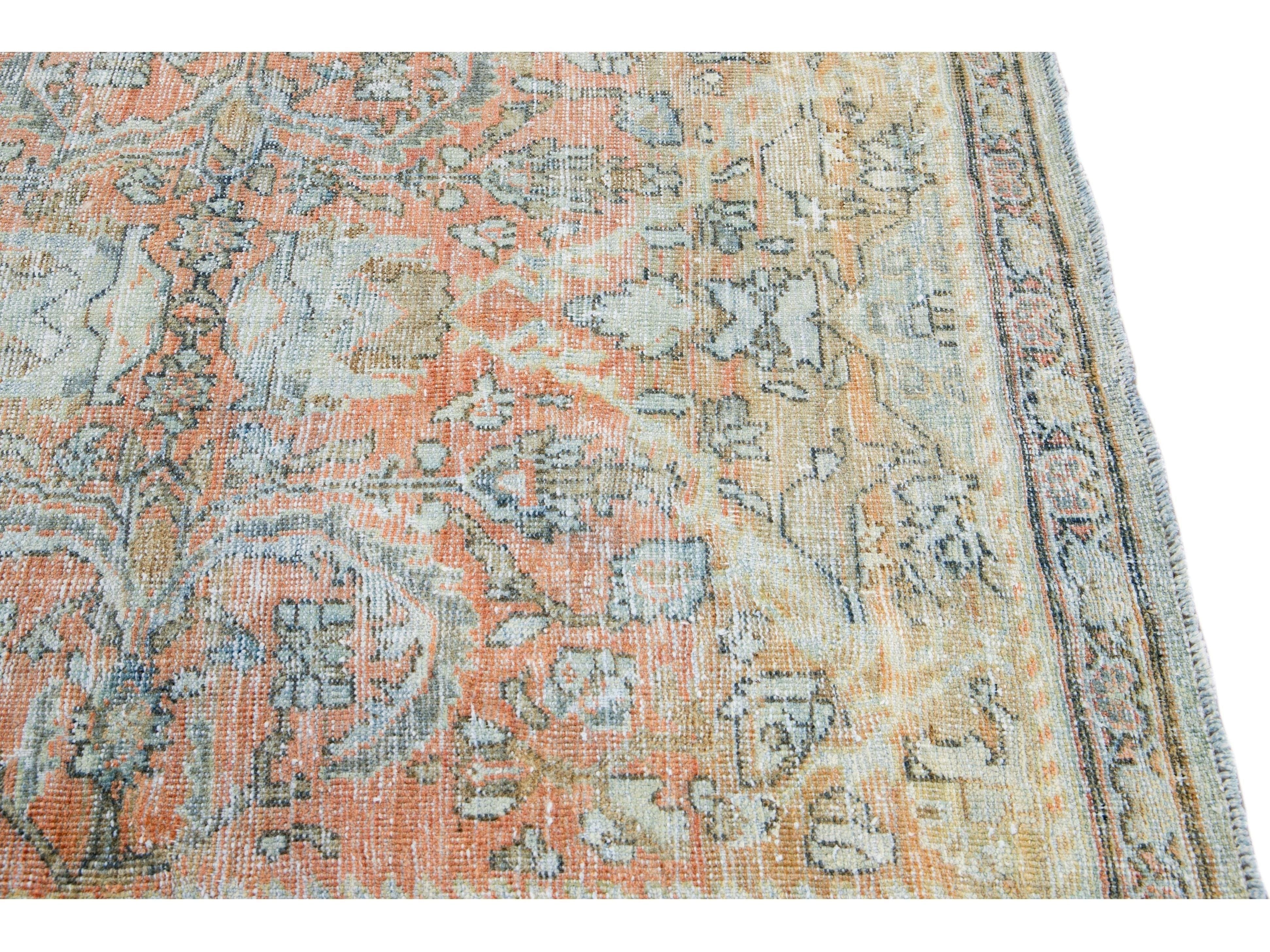 Antique Persian Mahal Handmade Floral Beige And Orange Wool Rug