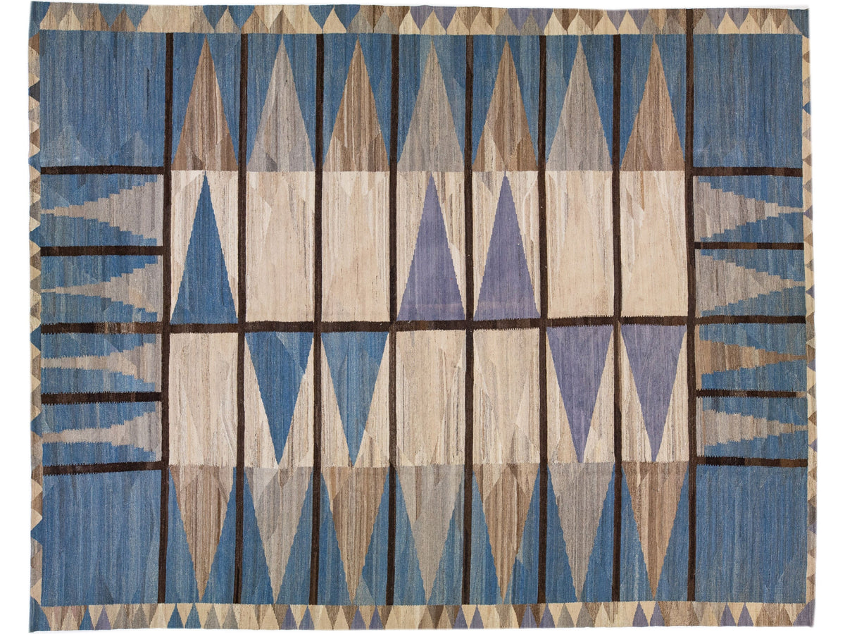 Modern Flat-Weave Wool Rug 14 X 17