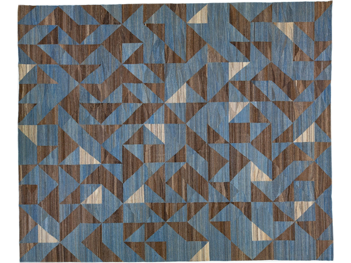 Modern Flat-Weave Wool Rug 13 X 16