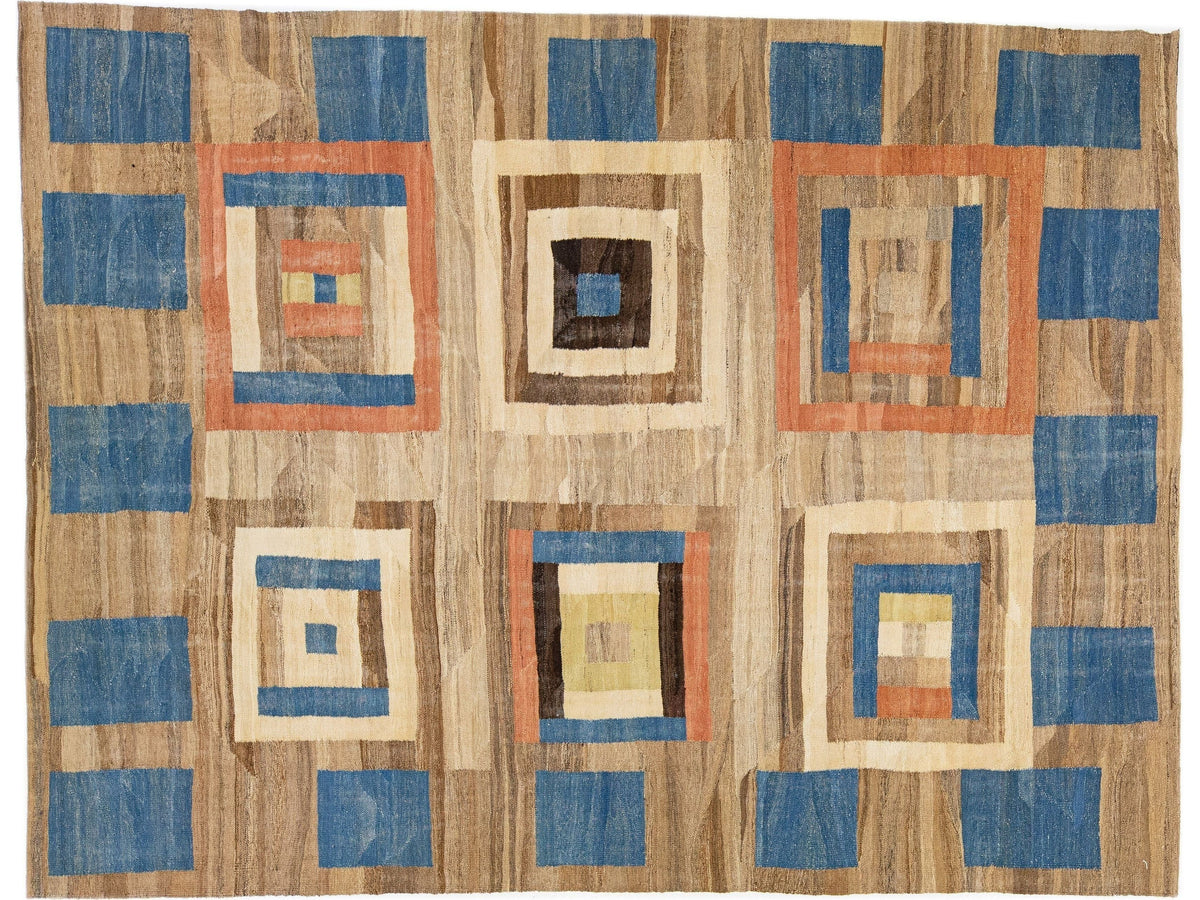 Modern Flat-Weave Wool Rug 9 X 12