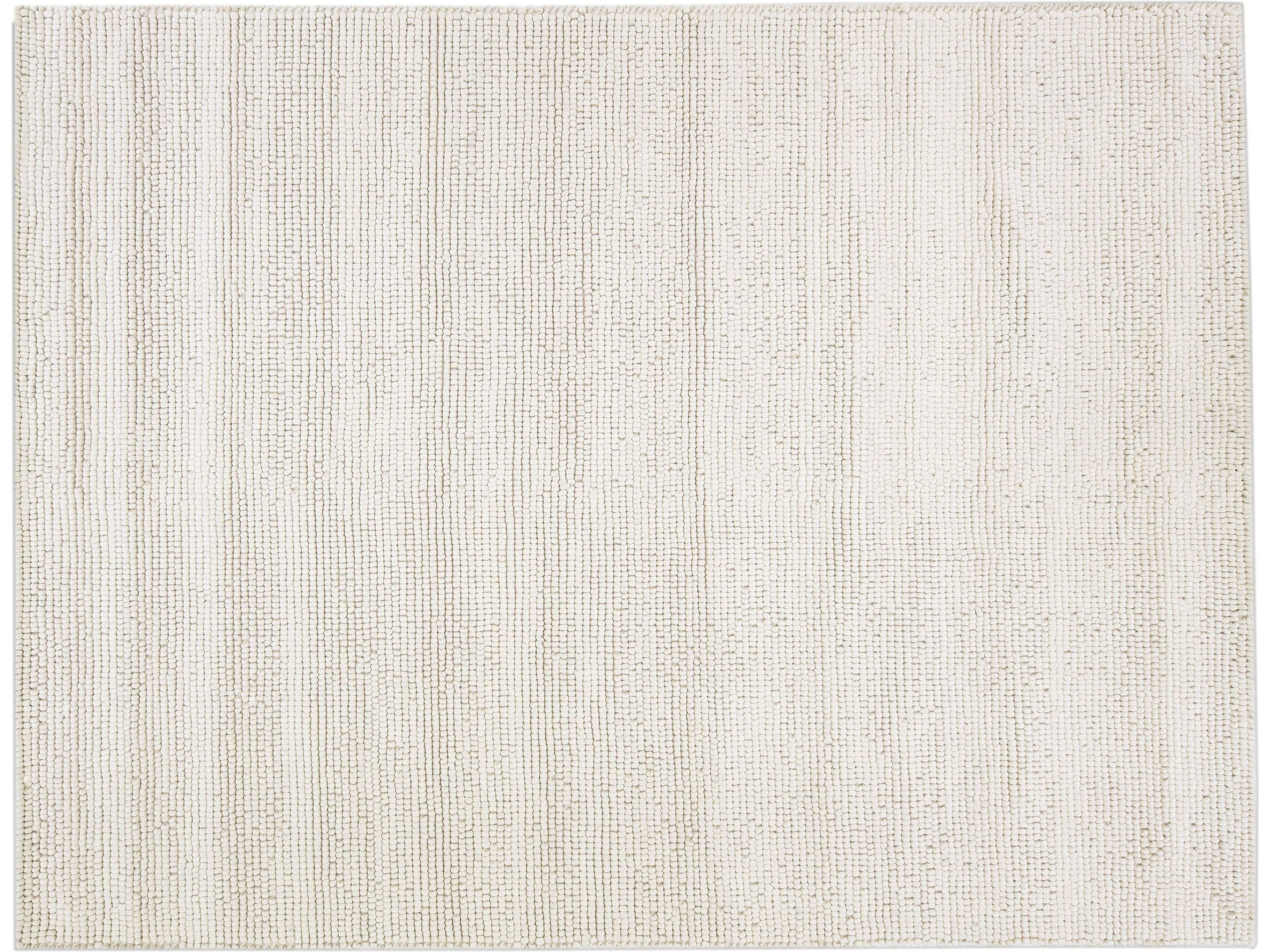 Modern Felted Textuted Ivory Handmade Wool Rug By Apadana