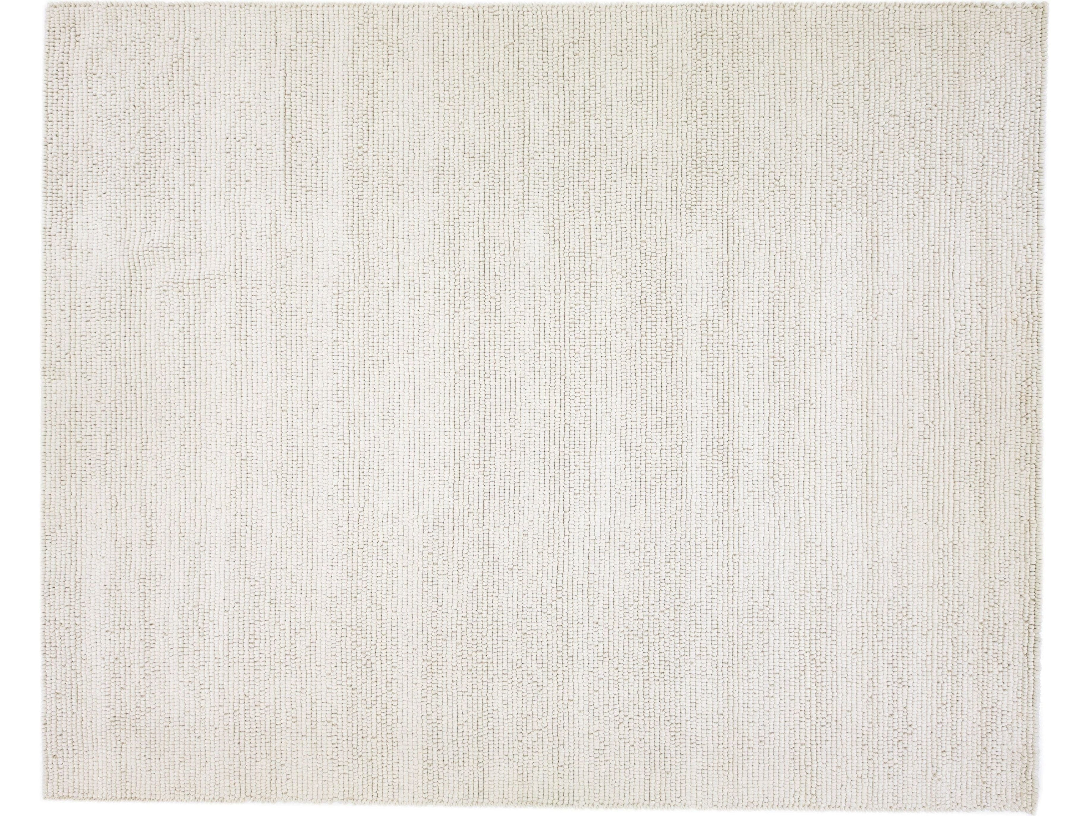 Ivory Contemporary Felted Handmade Oversize Wool Rug By Apadana