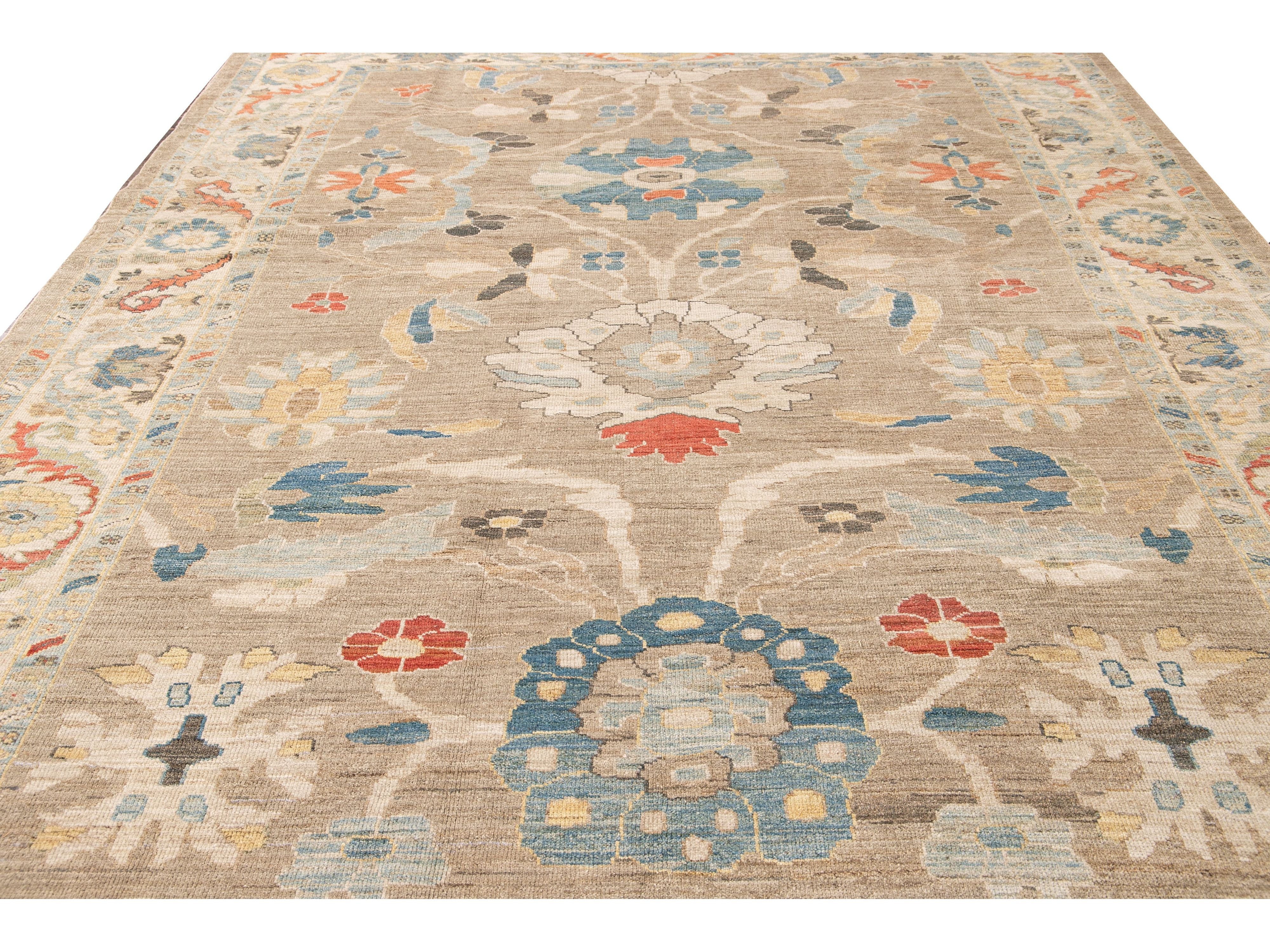 Modern Sultanabad Handmade Floral Multicolor Wool Rug