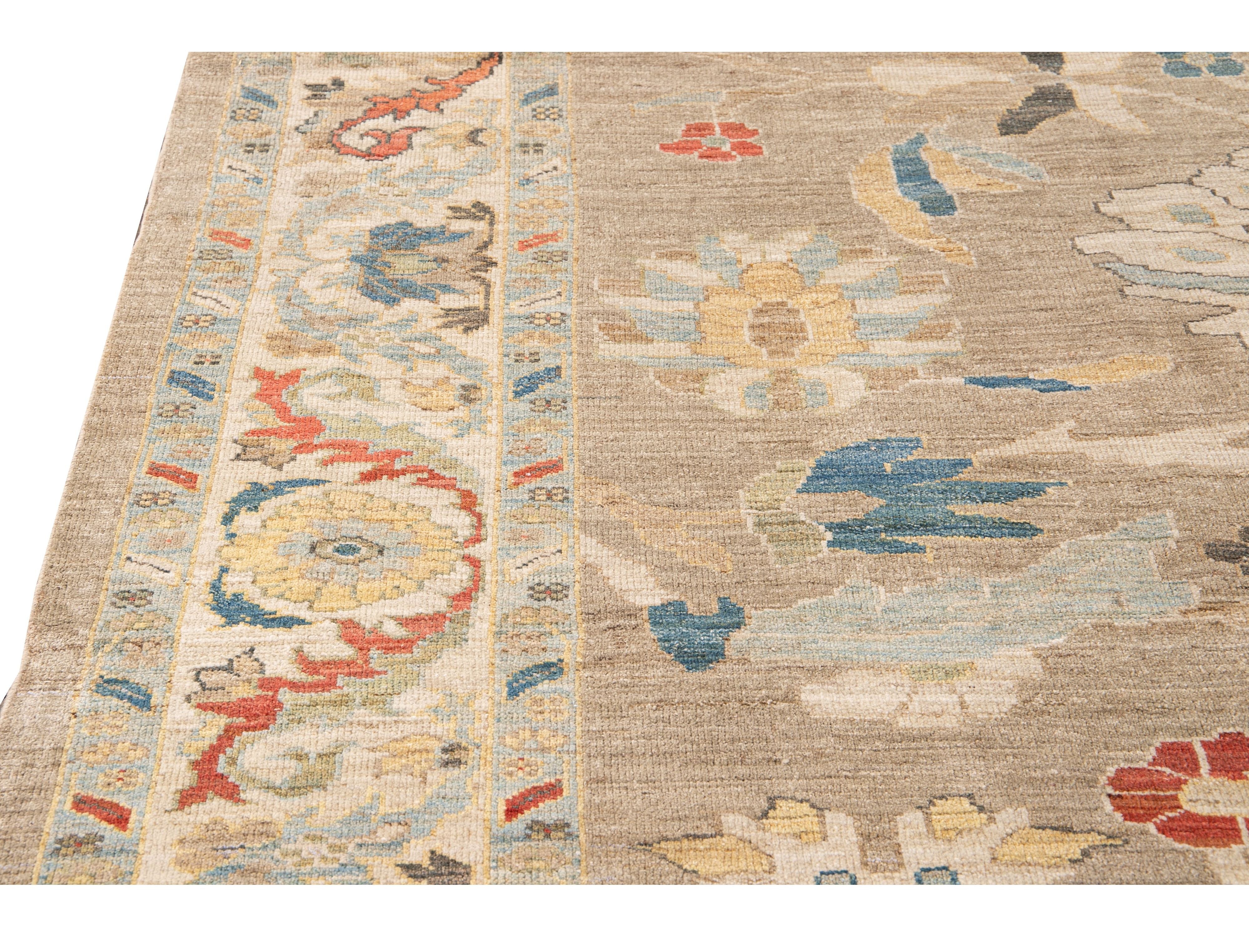 Modern Sultanabad Handmade Floral Multicolor Wool Rug