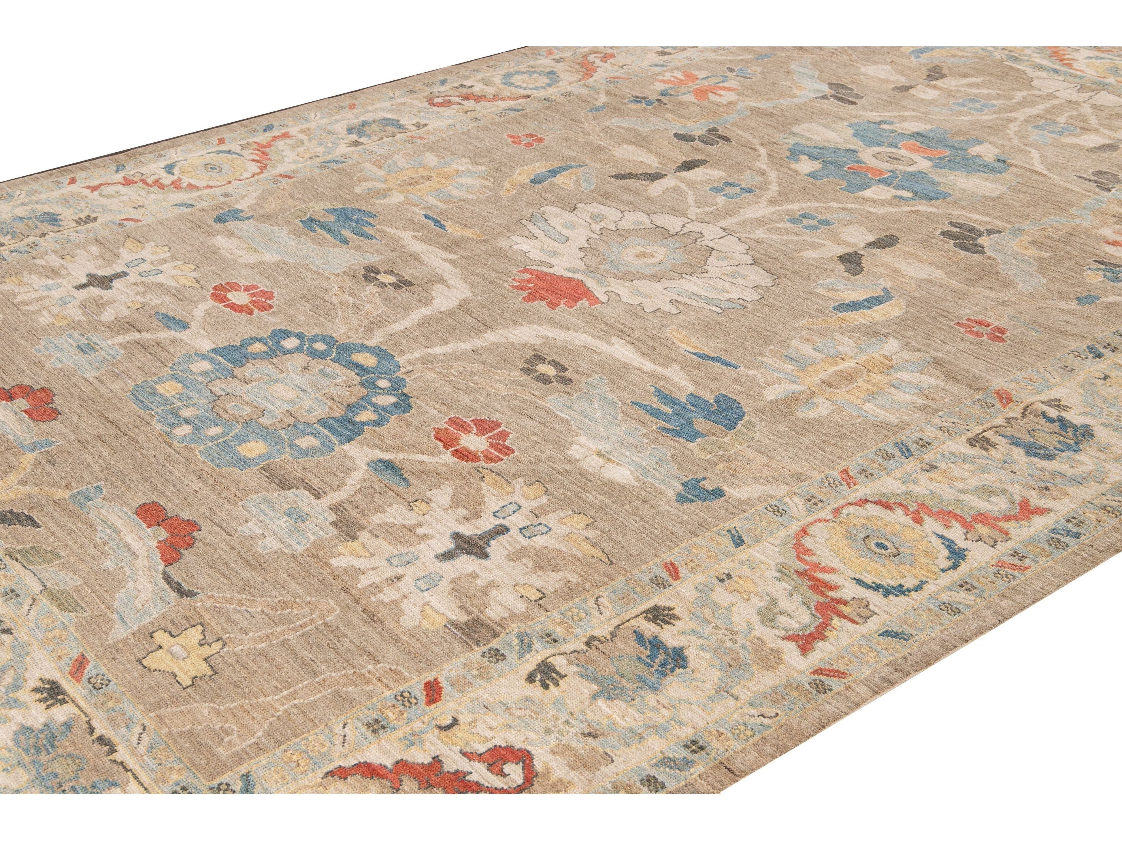 Modern Sultanabad Handmade Floral Multicolor Wool Rug