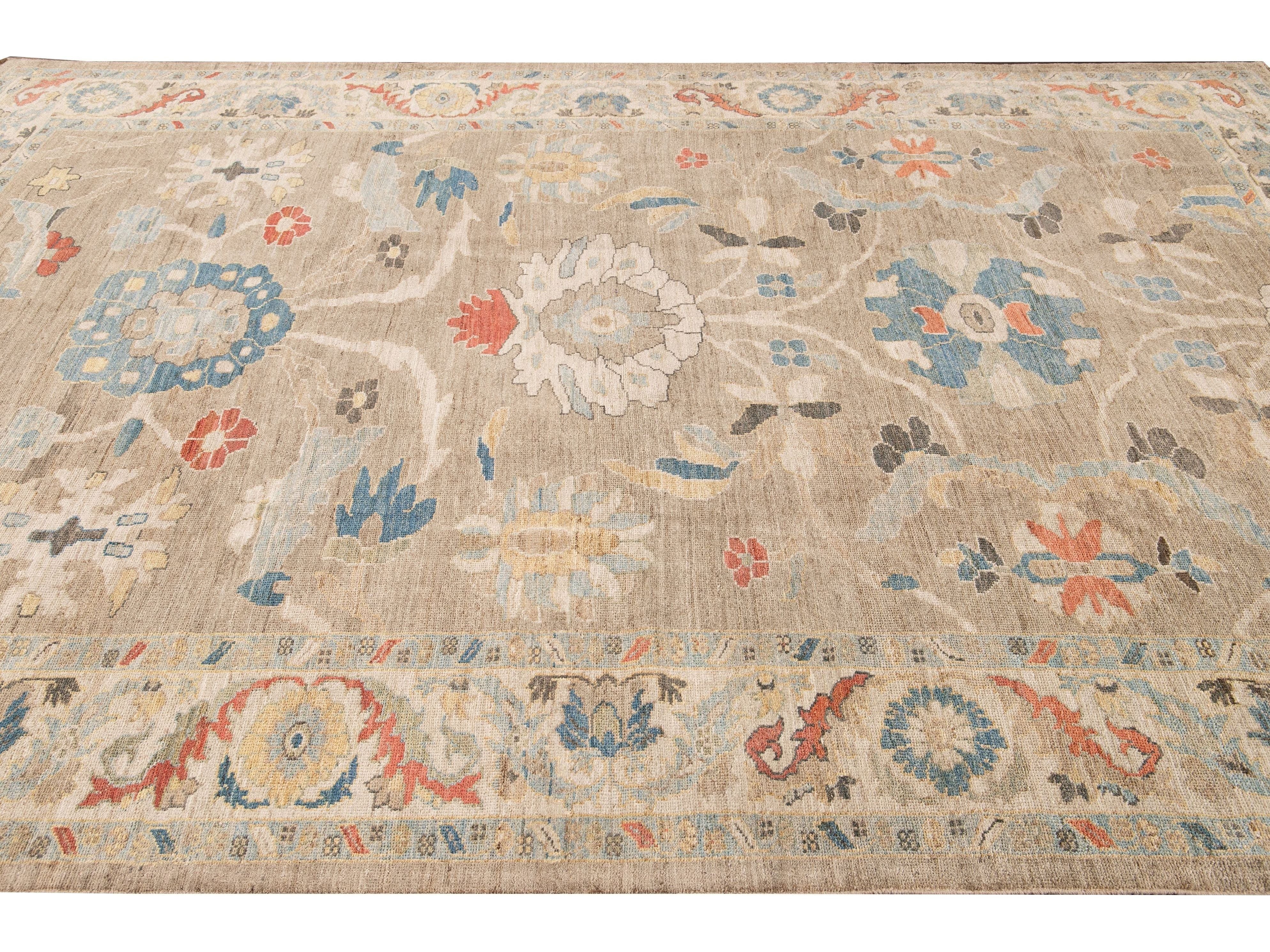 Modern Sultanabad Handmade Floral Multicolor Wool Rug